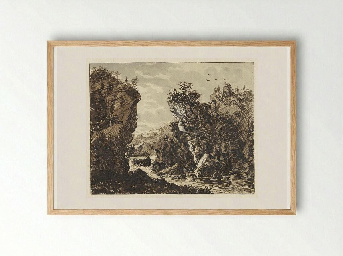 Landschap met rivier tussen rotsen - Ernst Willem Jan Bagelaar - Framed Print Wood