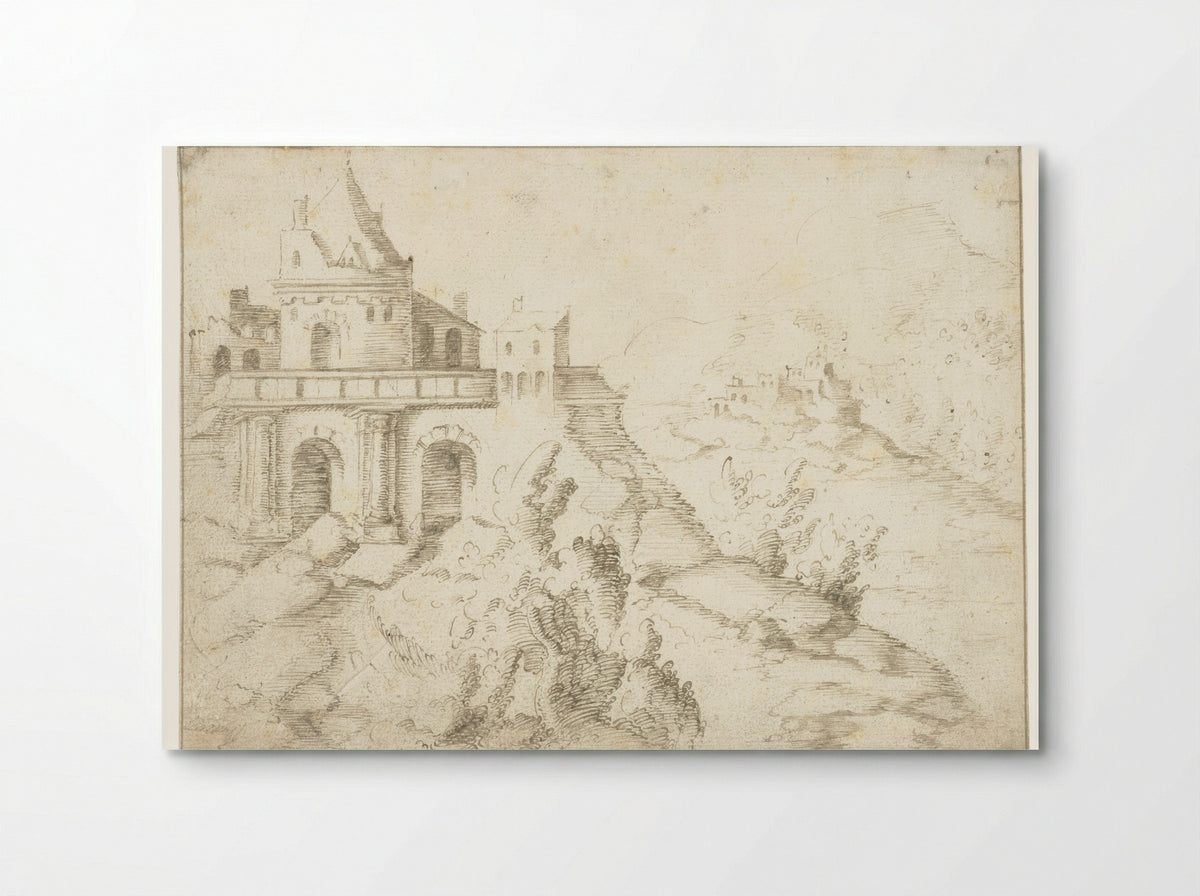 Landschap met ronde toren op een plateau - Aertgen Claesz van Leyden - Poster