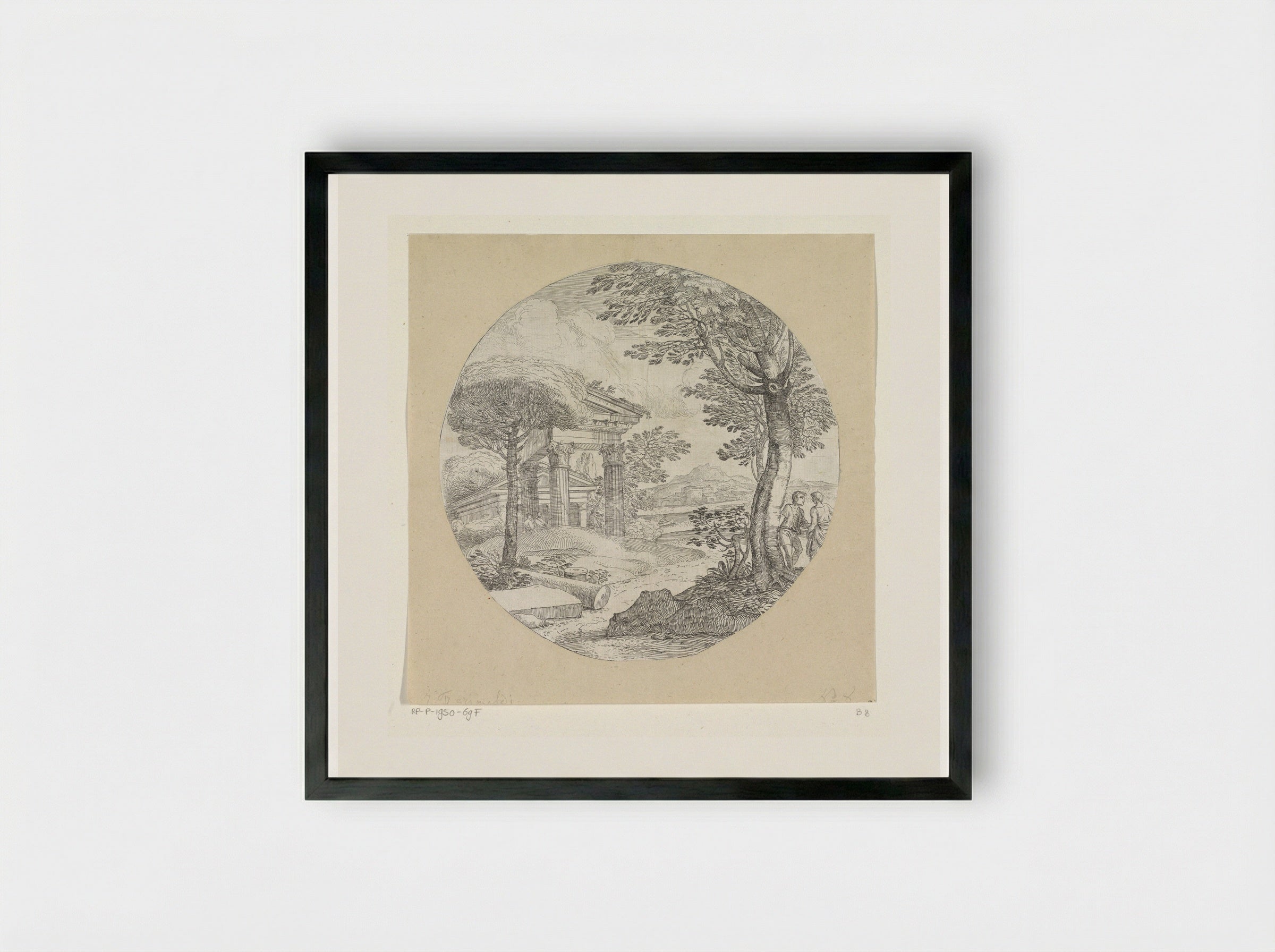 Landschap met ruïne van een tempel - Giovanni Francesco Grimaldi - Framed Print Black
