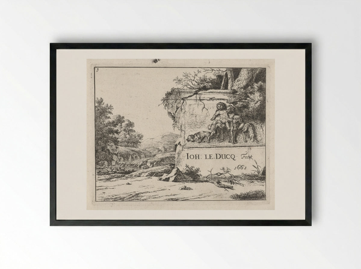 Landschap met ruïne - Johan le Ducq - Framed Print Black