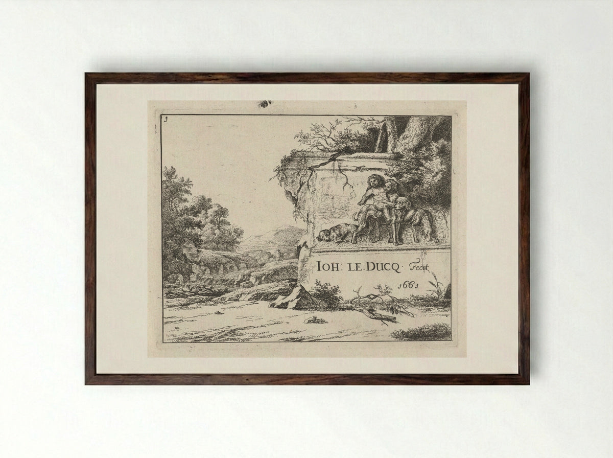 Landschap met ruïne - Johan le Ducq - Framed Print Dark Wood