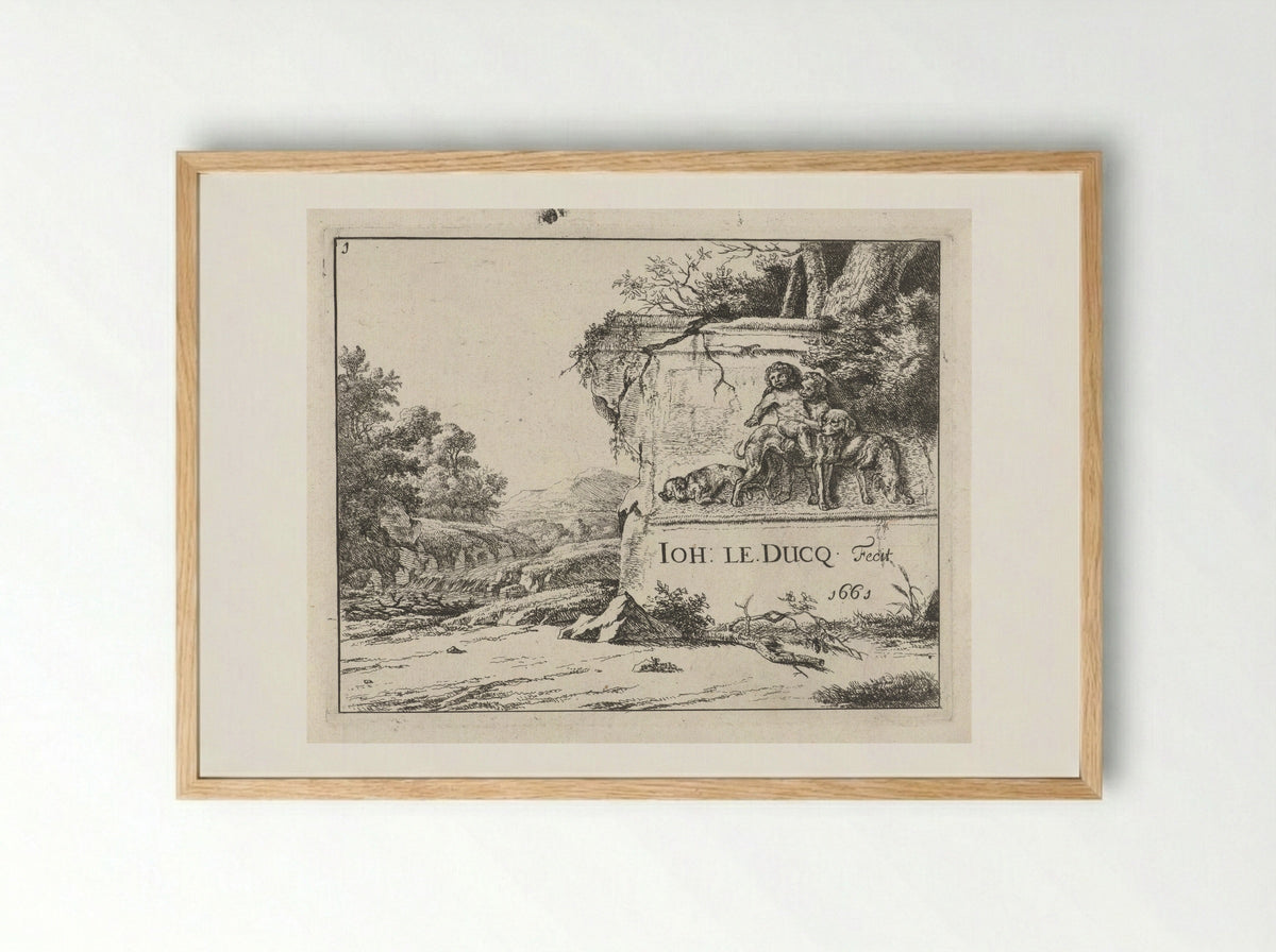 Landschap met ruïne - Johan le Ducq - Framed Print Wood