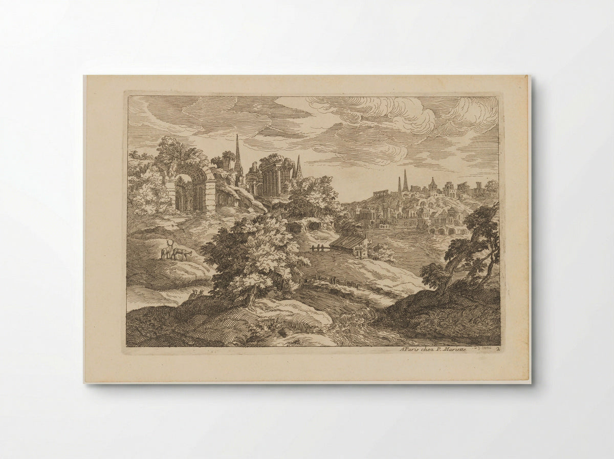Landschap met ruïnes en herten - Moise Jean Baptiste Fouard - Poster