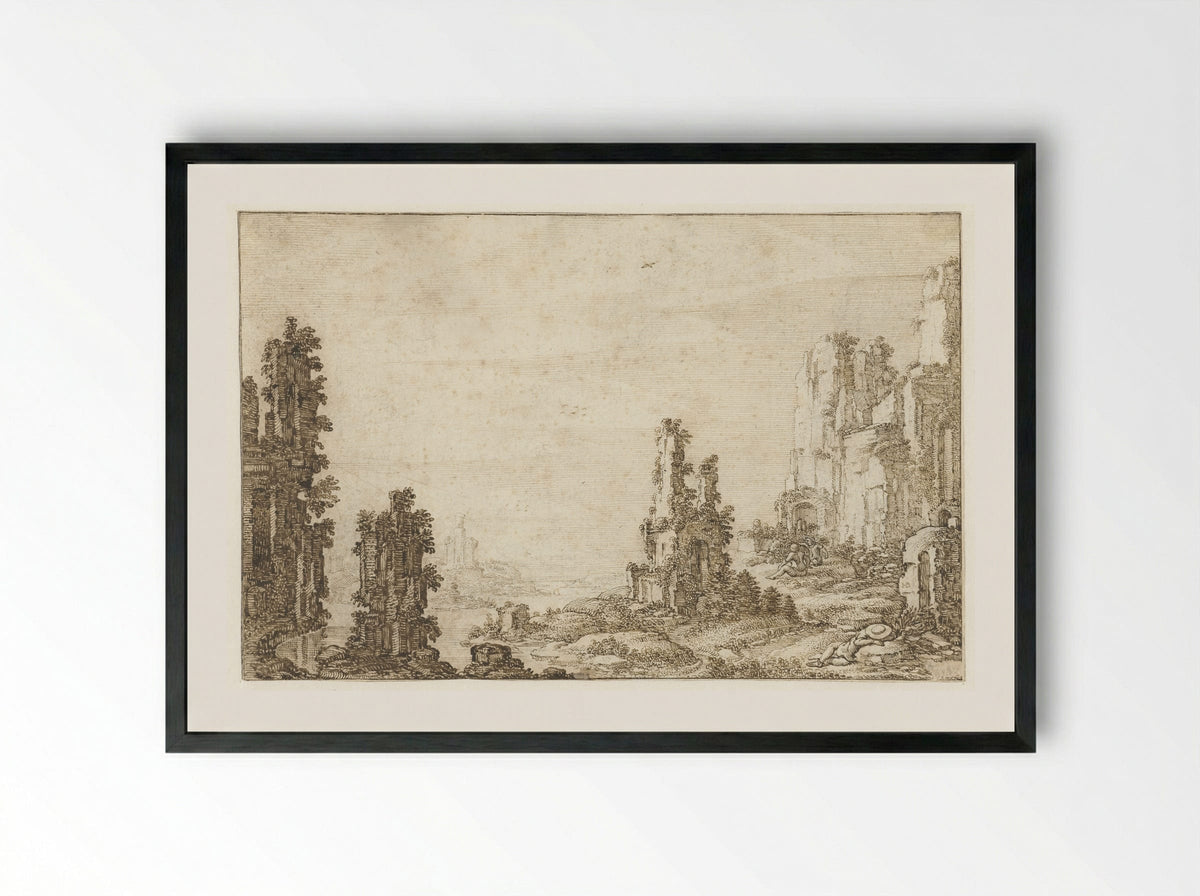 Landschap met ruïnes - Herman Breckerveld - Framed Print Black