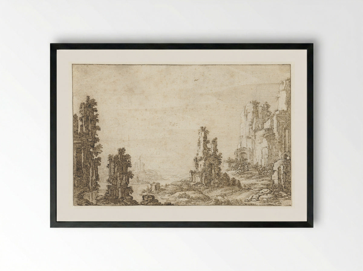 Landschap met ruïnes - Herman Breckerveld - Framed Print Black