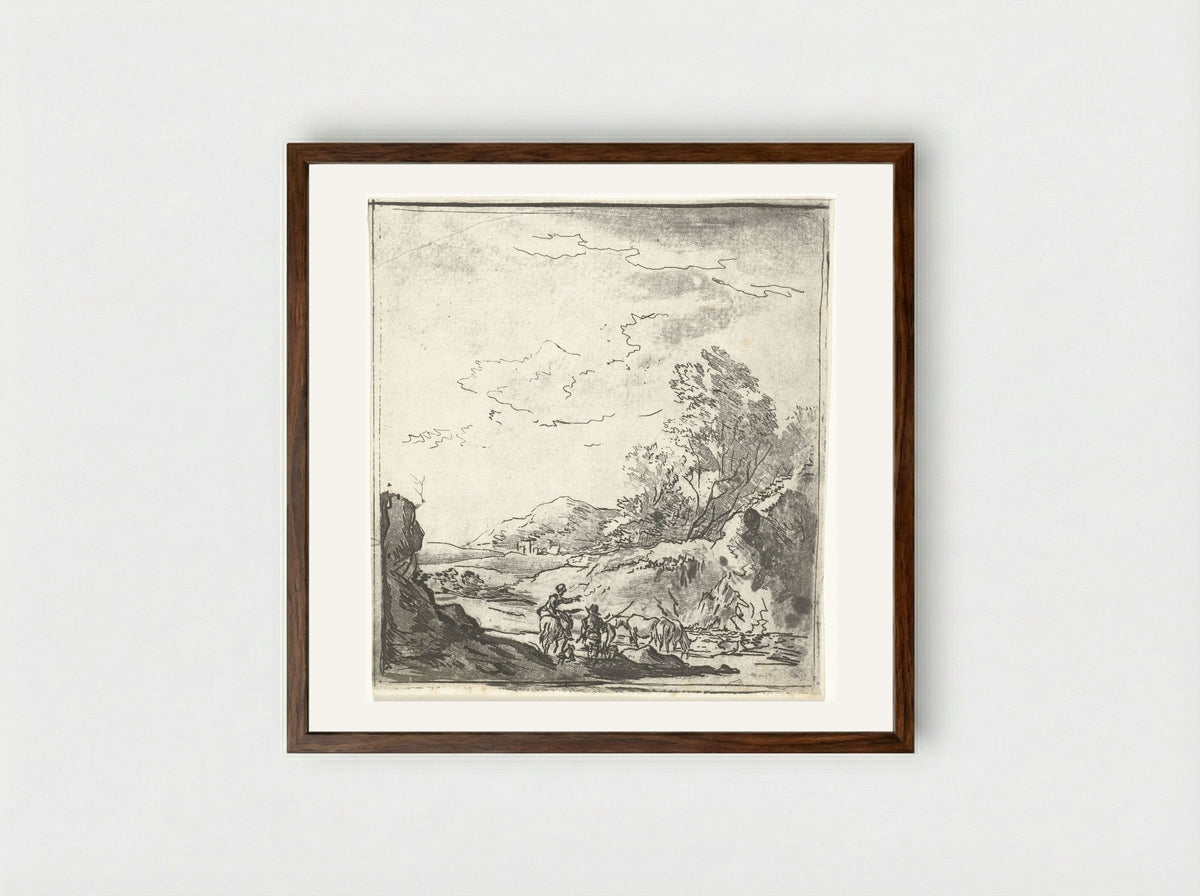 Landschap met ruiter en herder - Louis Bernard Coclers - Framed Print Dark Wood