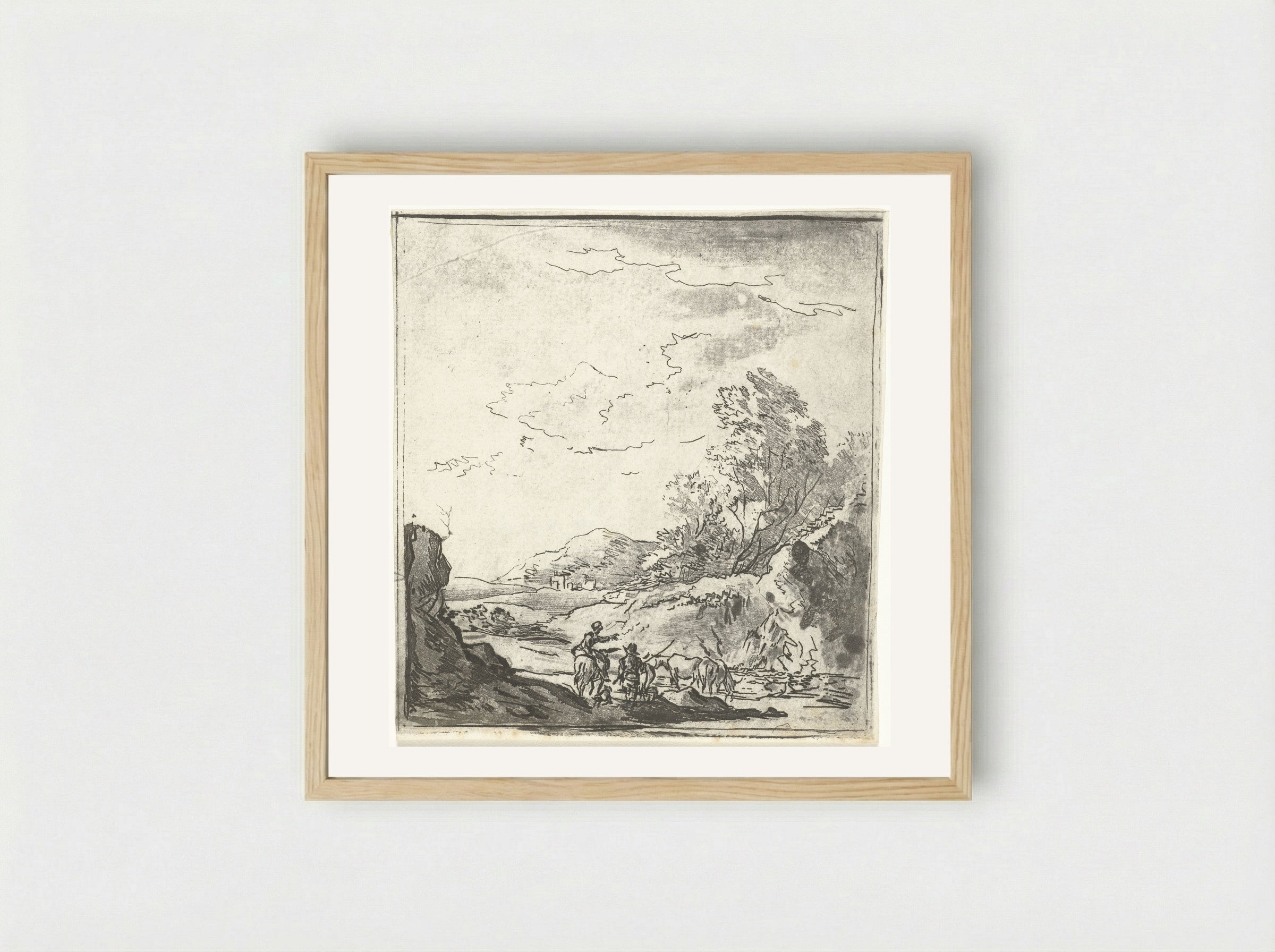 Landschap met ruiter en herder - Louis Bernard Coclers - Framed Print Wood