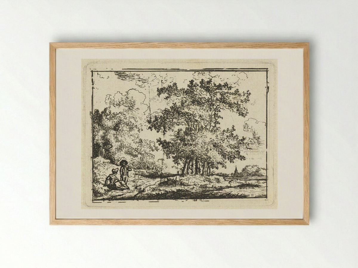 Landschap met rustend paar - Chrétien Dubois - Framed Print Wood