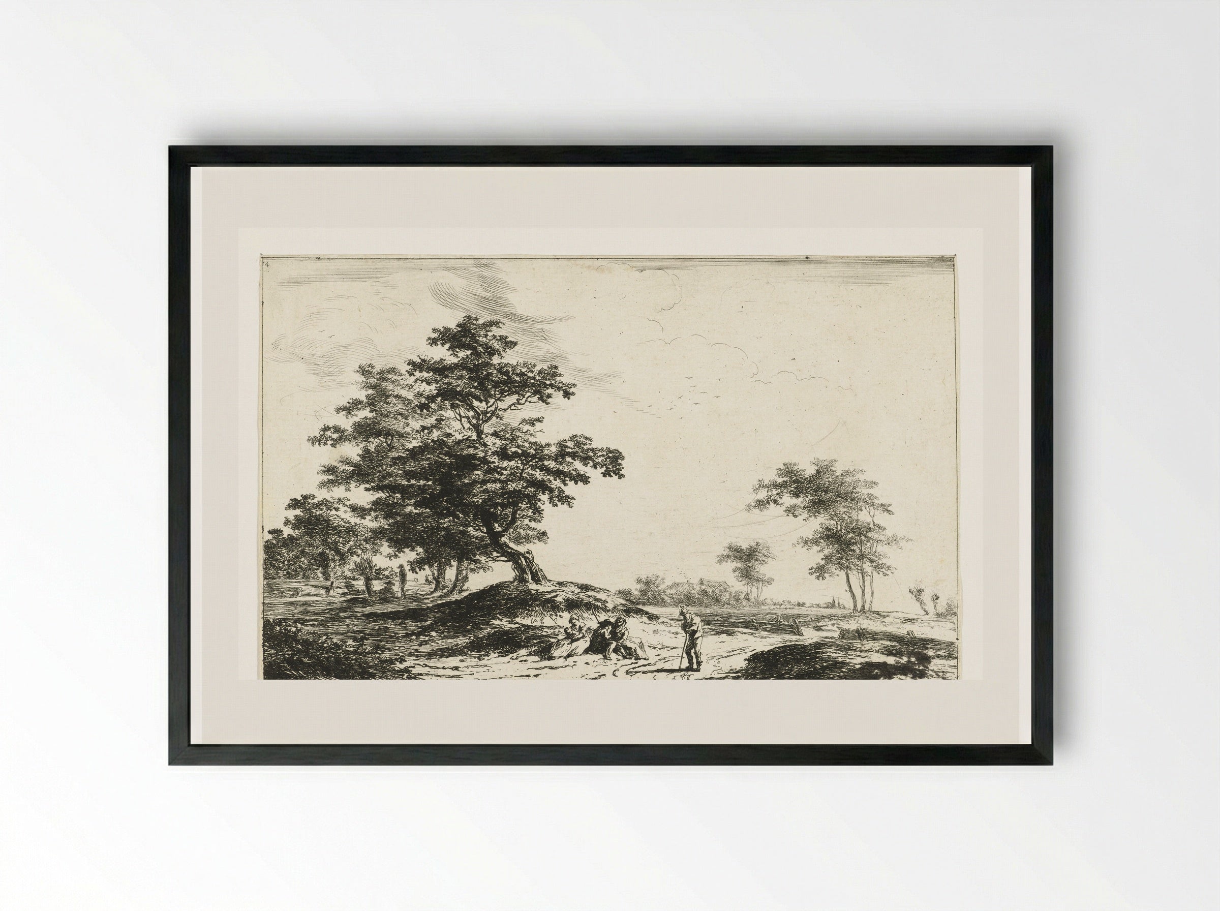 Landschap met rustende figuren - Hermanus van Brussel - Framed Print Black