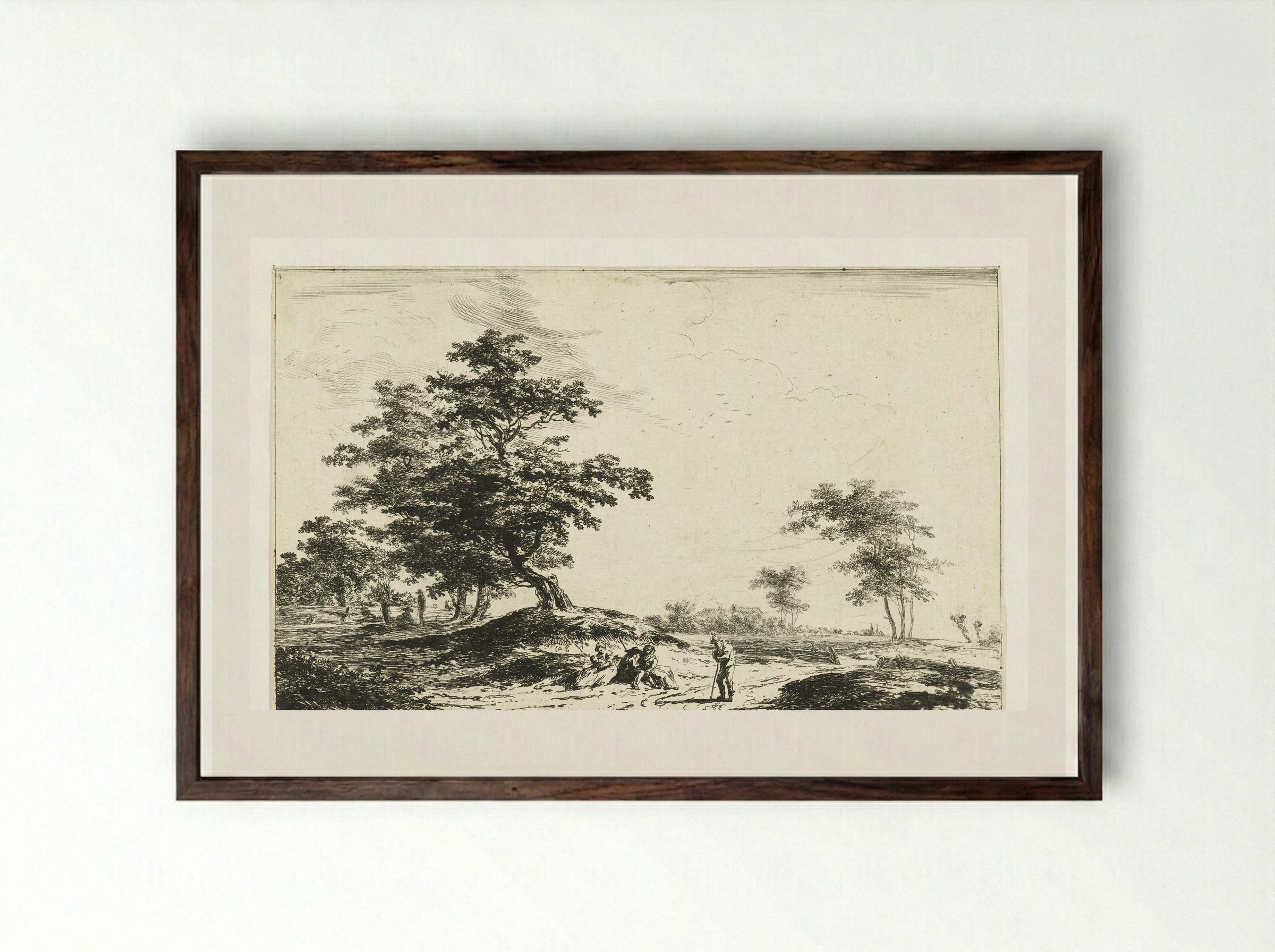 Landschap met rustende figuren - Hermanus van Brussel - Framed Print Dark Wood