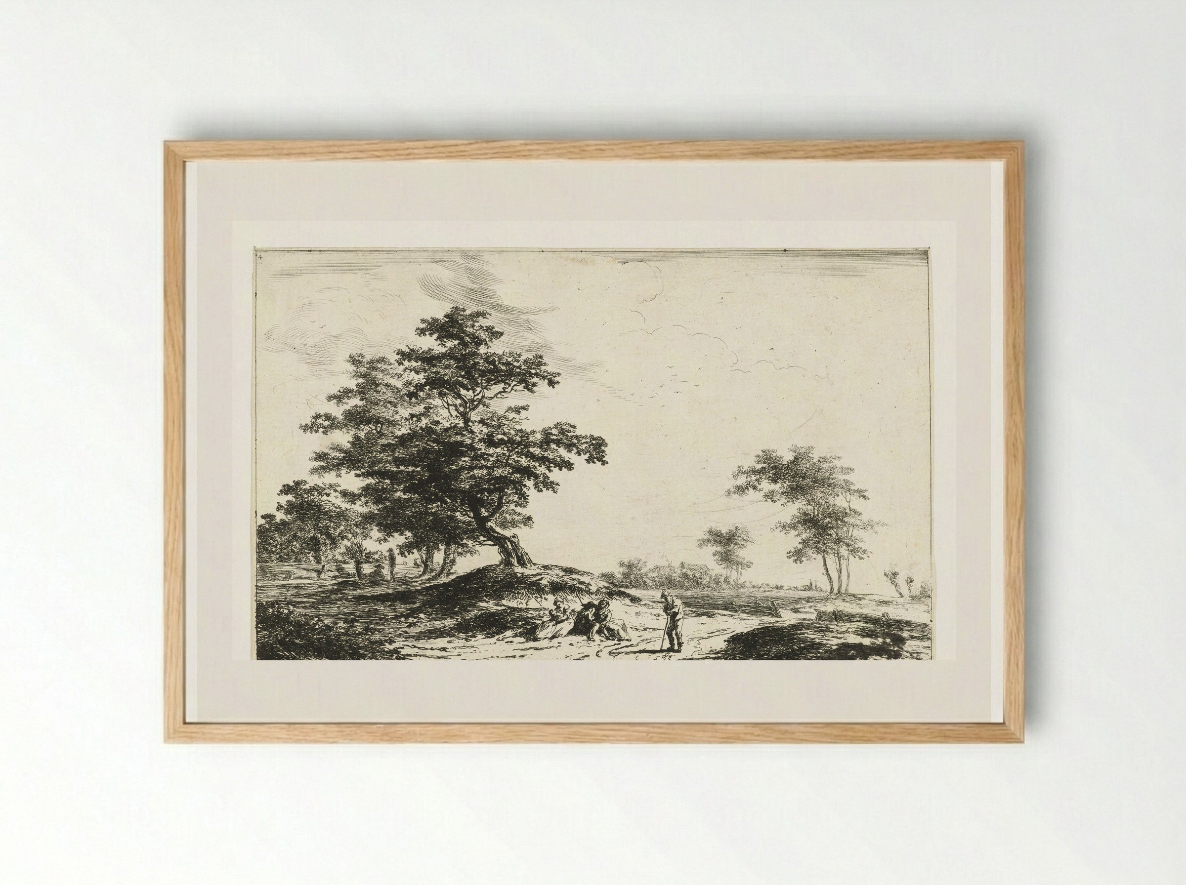 Landschap met rustende figuren - Hermanus van Brussel - Framed Print Wood