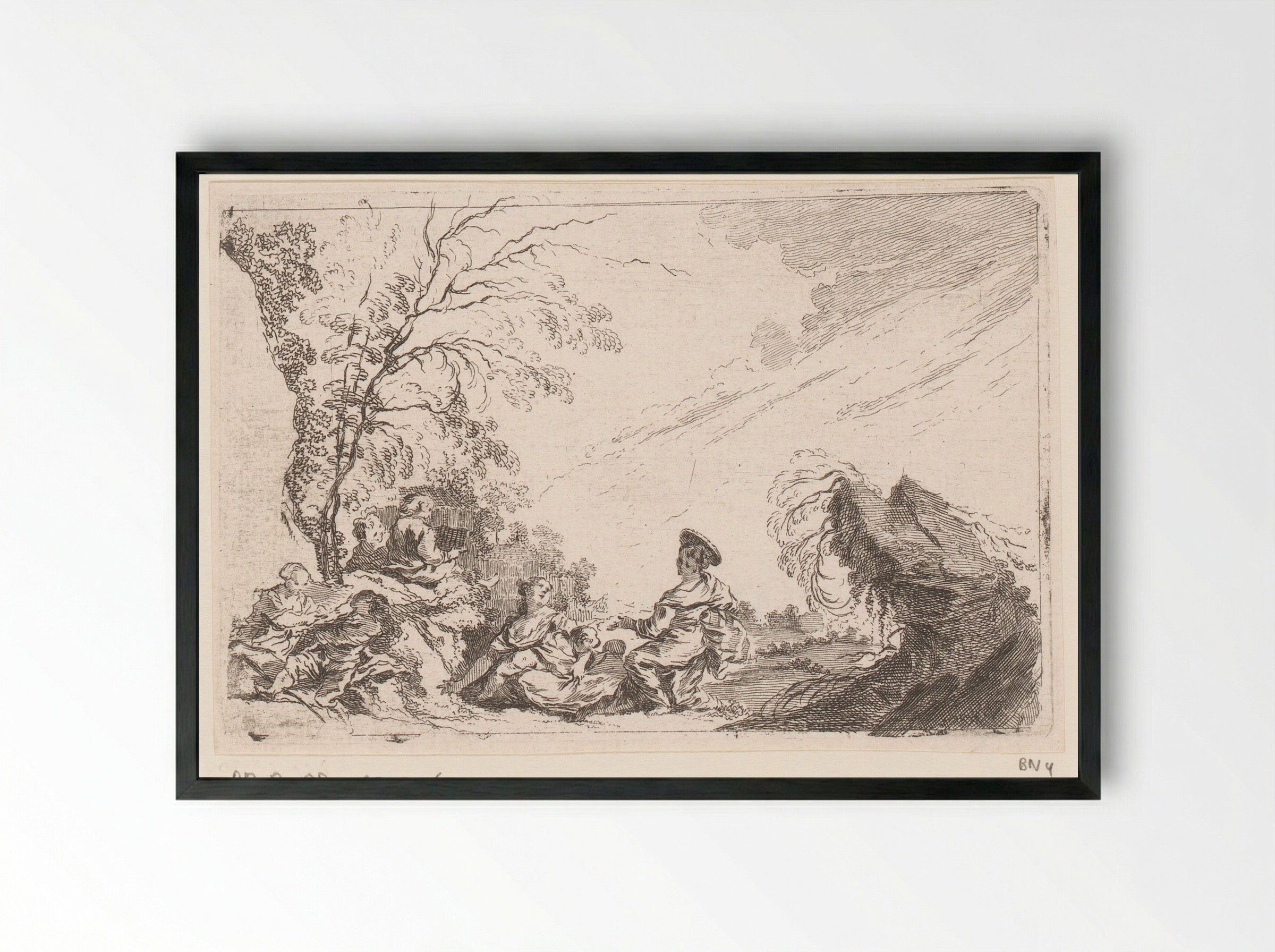 Landschap met rustende personen - Jacques-Philippe Le Bas - Framed Print Black