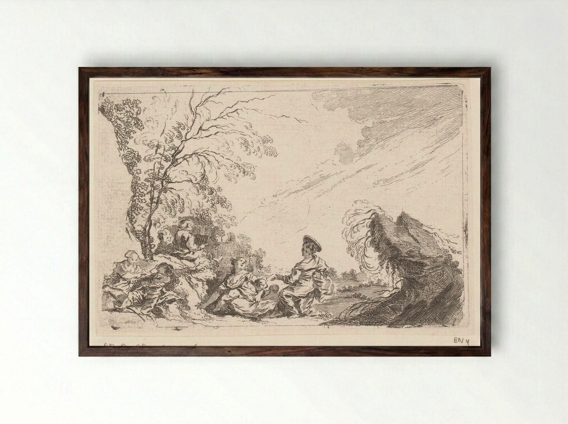 Landschap met rustende personen - Jacques-Philippe Le Bas - Framed Print Dark Wood