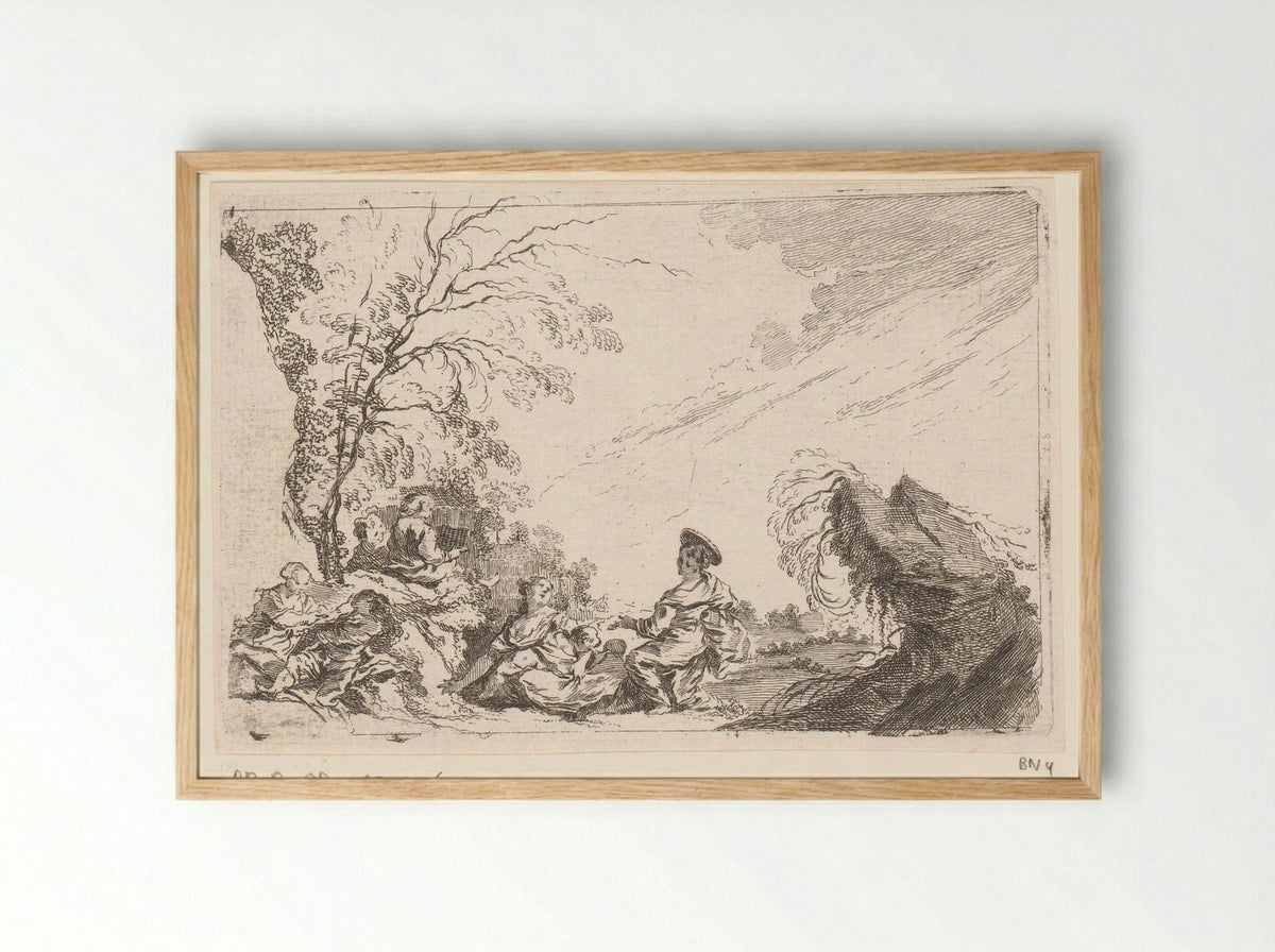 Landschap met rustende personen - Jacques-Philippe Le Bas - Framed Print Wood