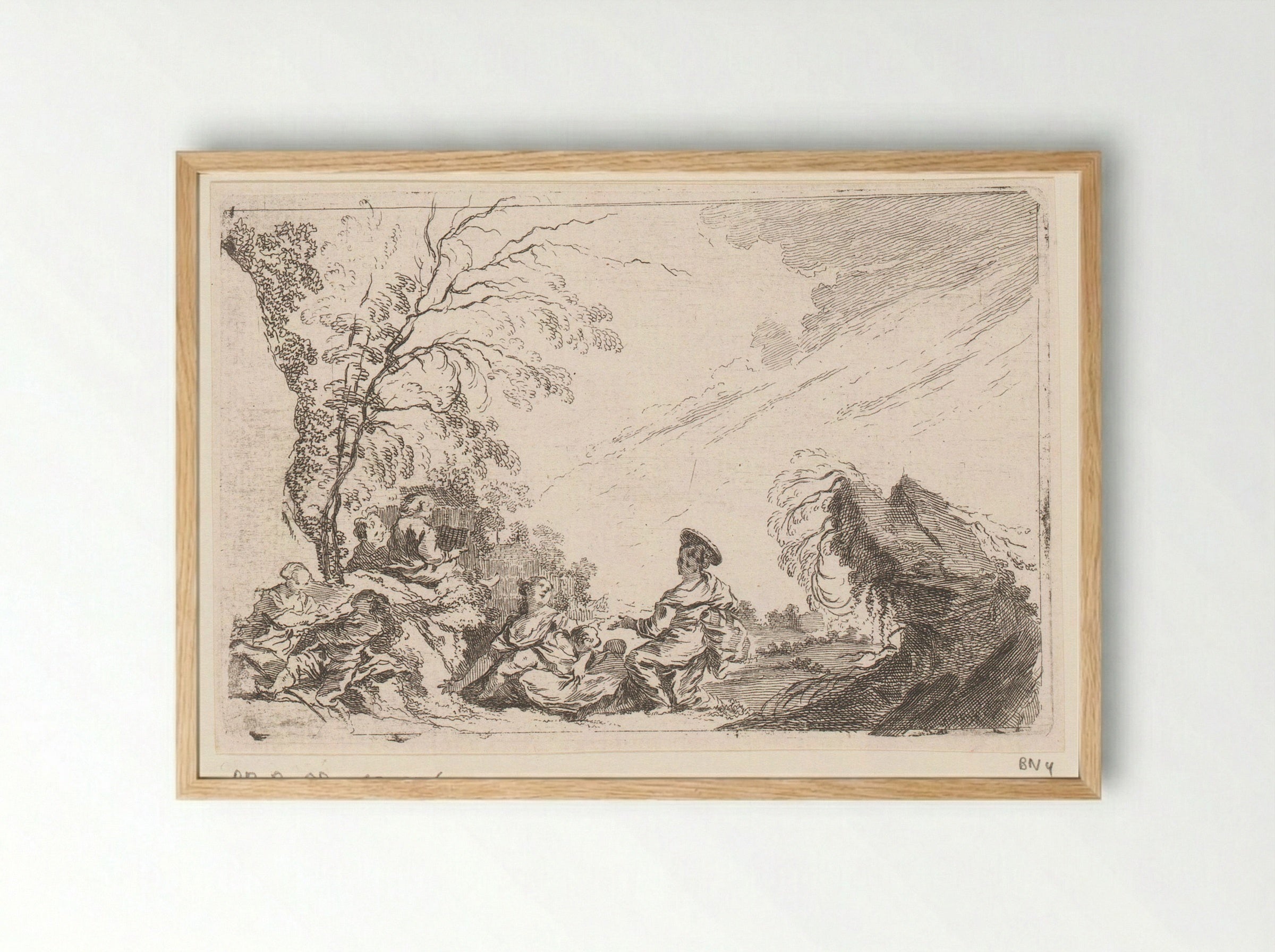 Landschap met rustende personen - Jacques-Philippe Le Bas - Framed Print Wood