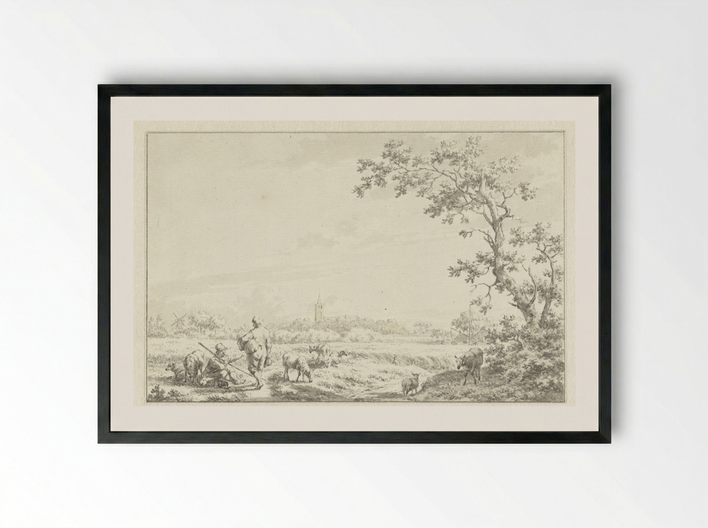 Landschap met schaapherder - Jacob Cats - Framed Print Black