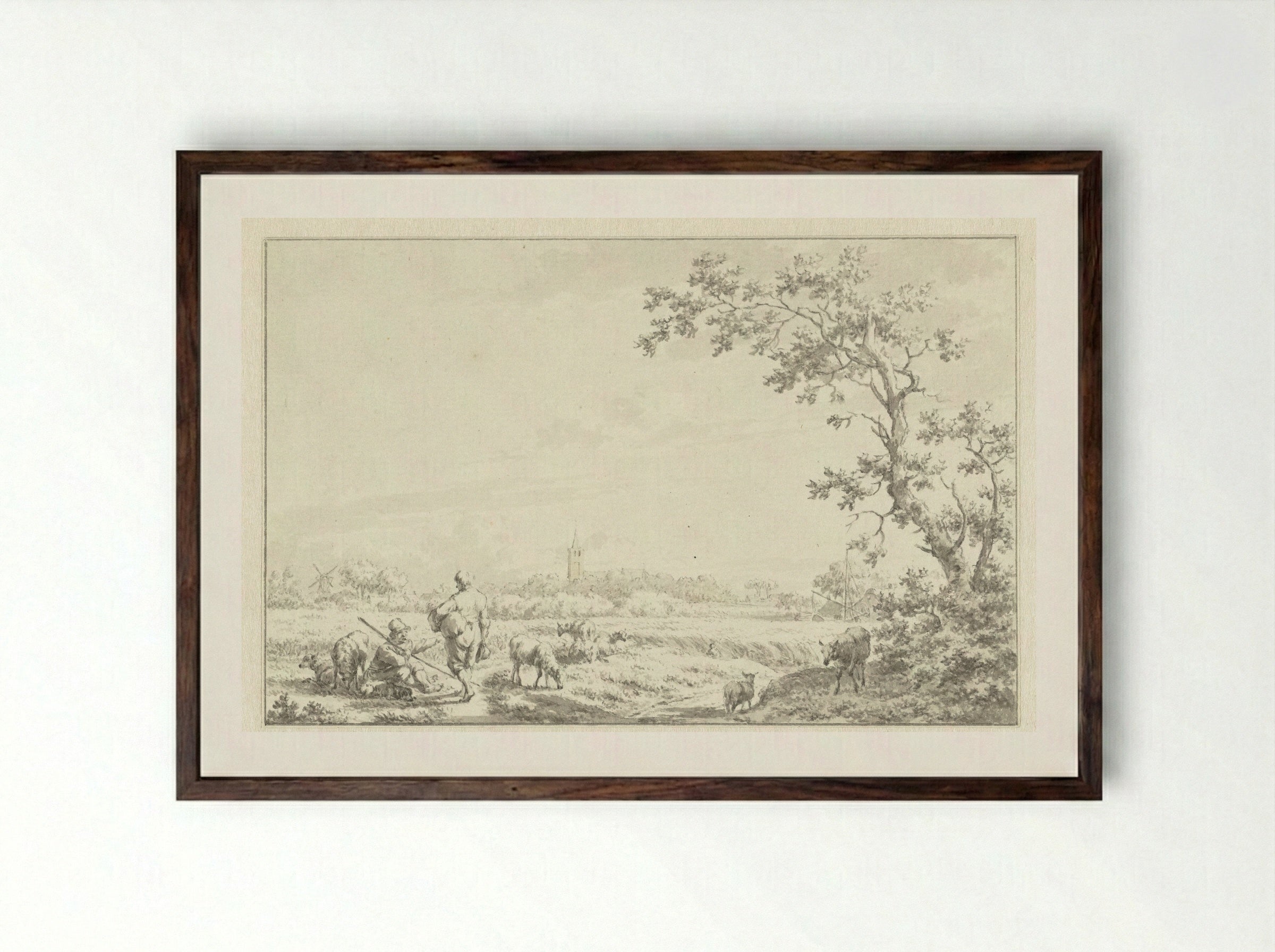 Landschap met schaapherder - Jacob Cats - Framed Print Dark Wood