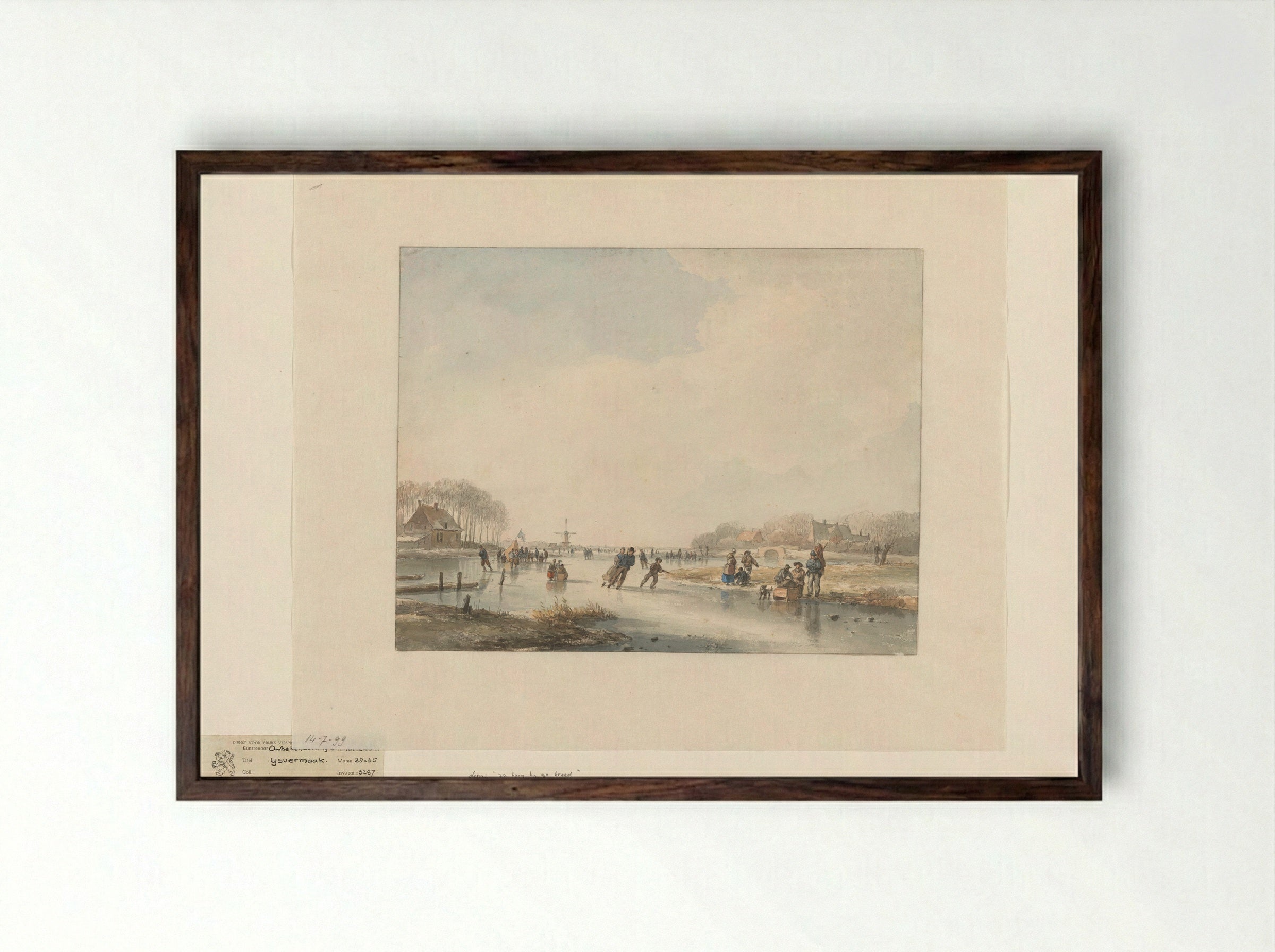 Landschap met schaatsenrijders - Andreas Schelfhout - Framed Print Dark Wood