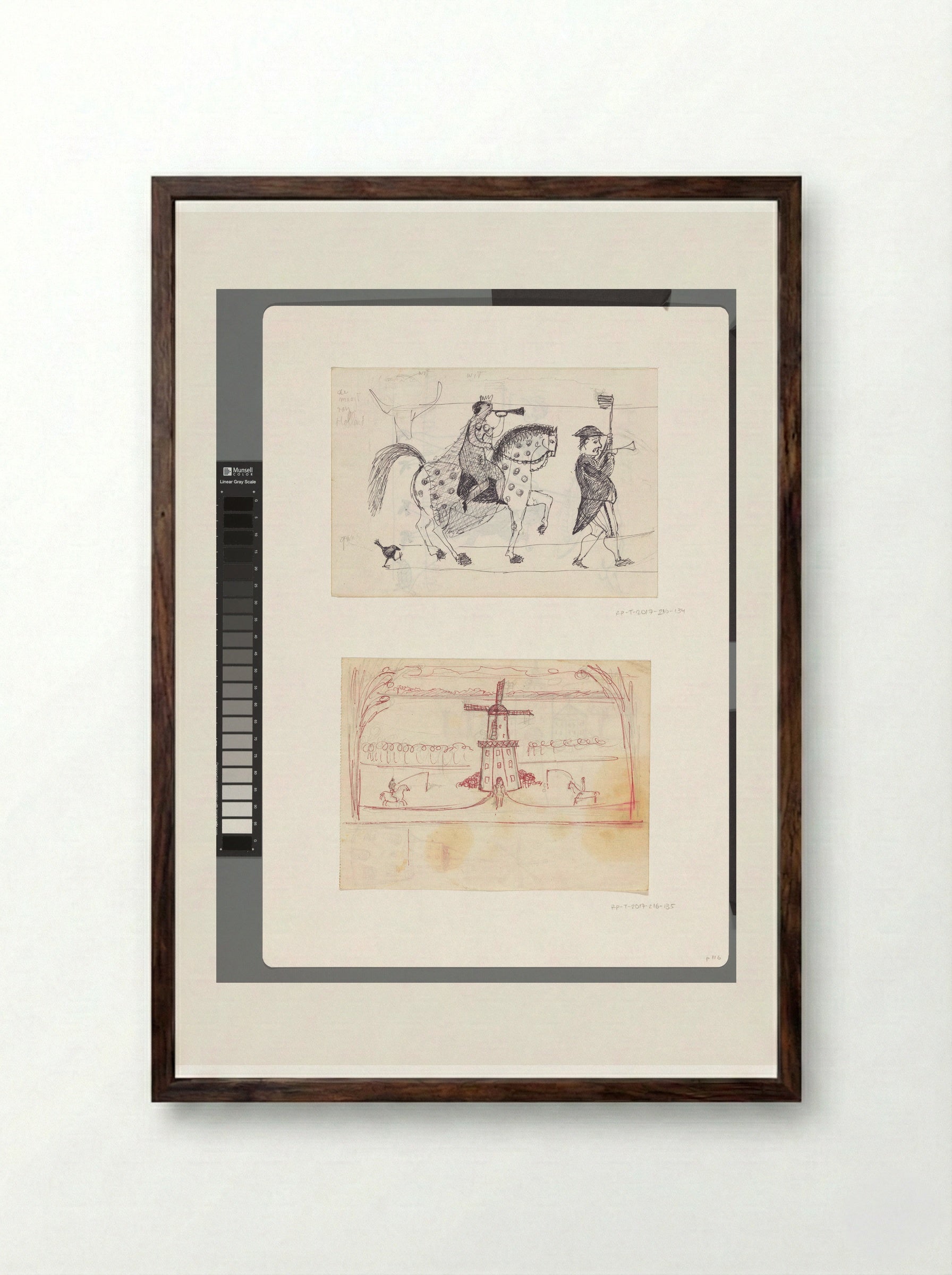 Landschap met stellingmolen en figuren - Willem Westbroek - Framed Print Dark Wood