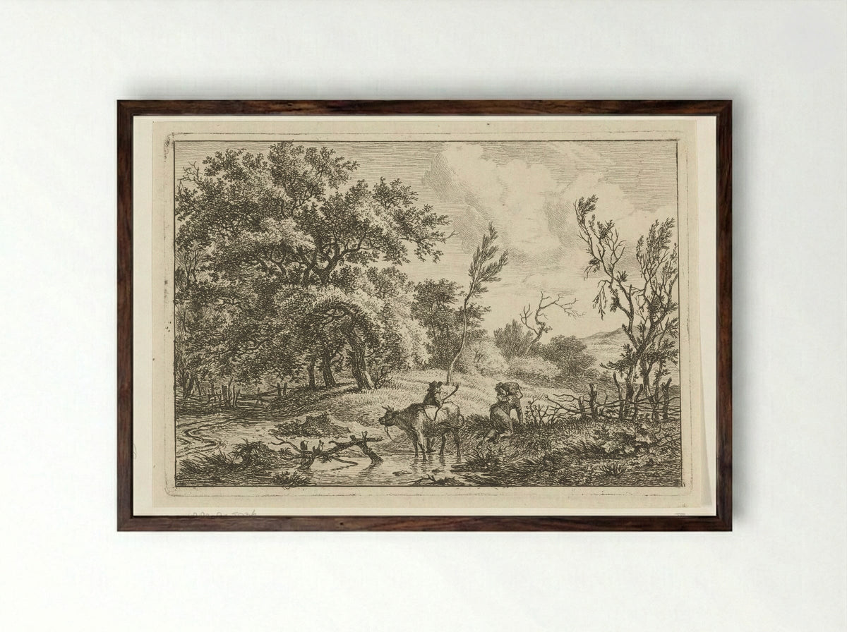 Landschap met stier en veehoeder - Hermanus Fock - Framed Print Dark Wood