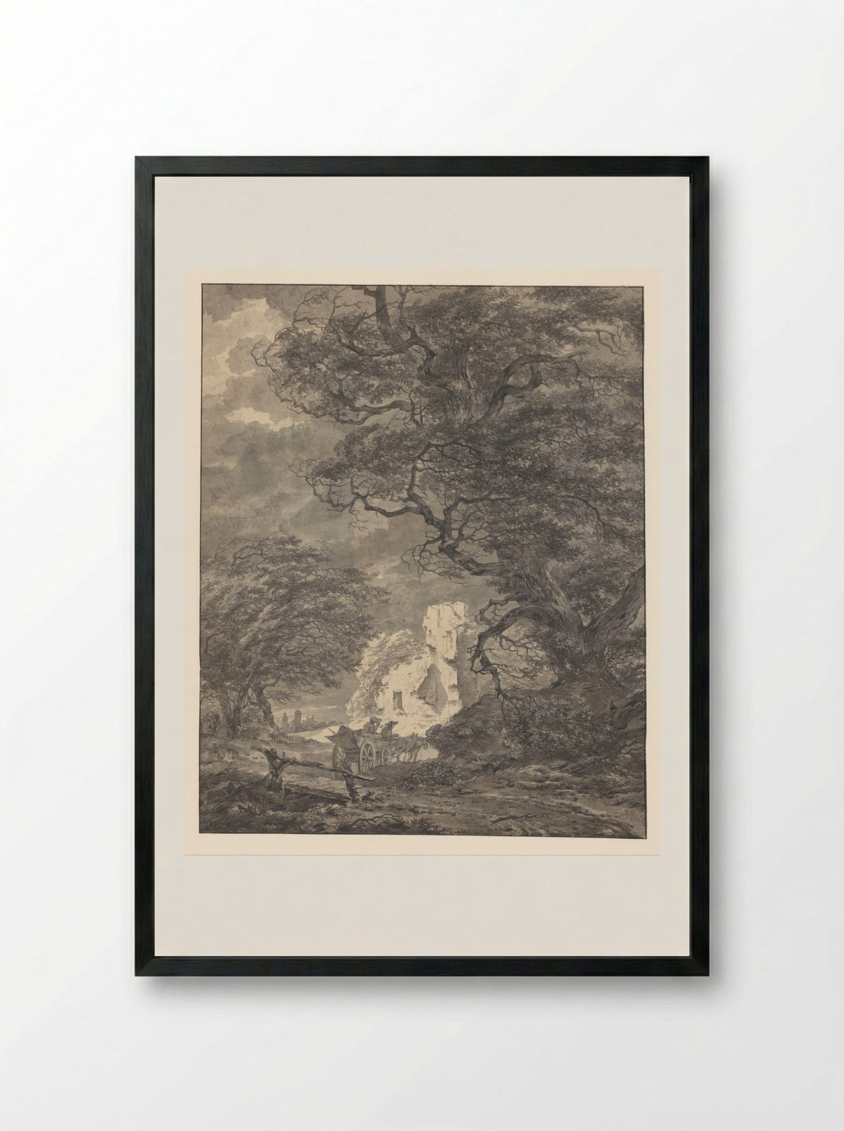 Landschap met twee figuren in een wagen - P. Pfeiffers - Framed Print Black
