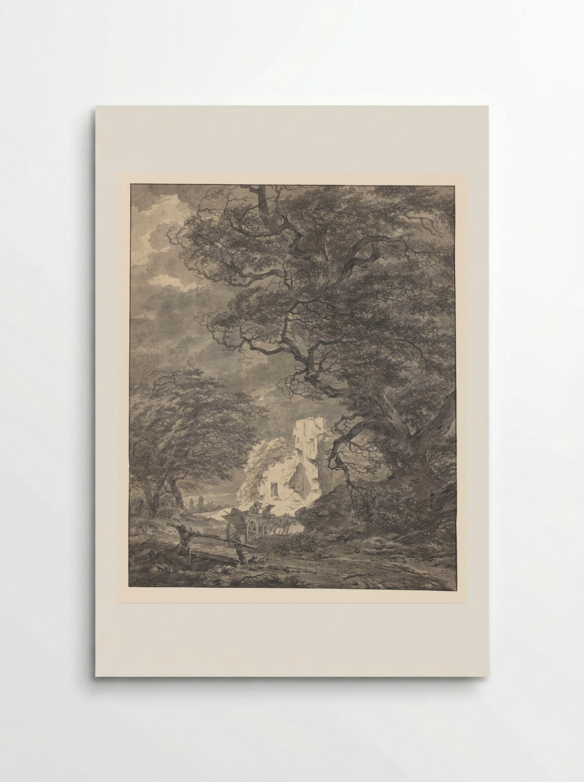 Landschap met twee figuren in een wagen - P. Pfeiffers - Poster