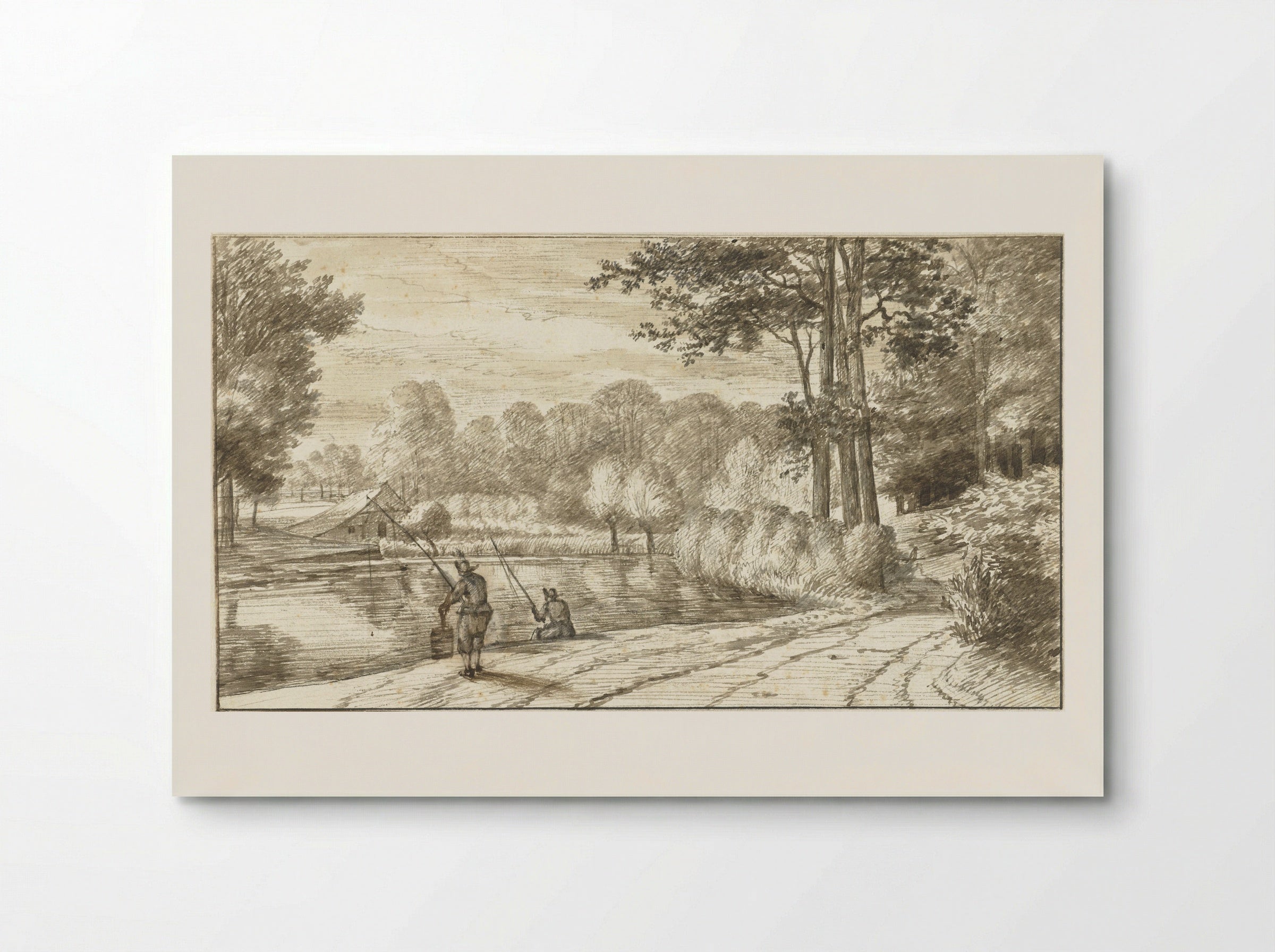 Landschap met twee hengelaars langs een weg - Abraham Rutgers - Poster