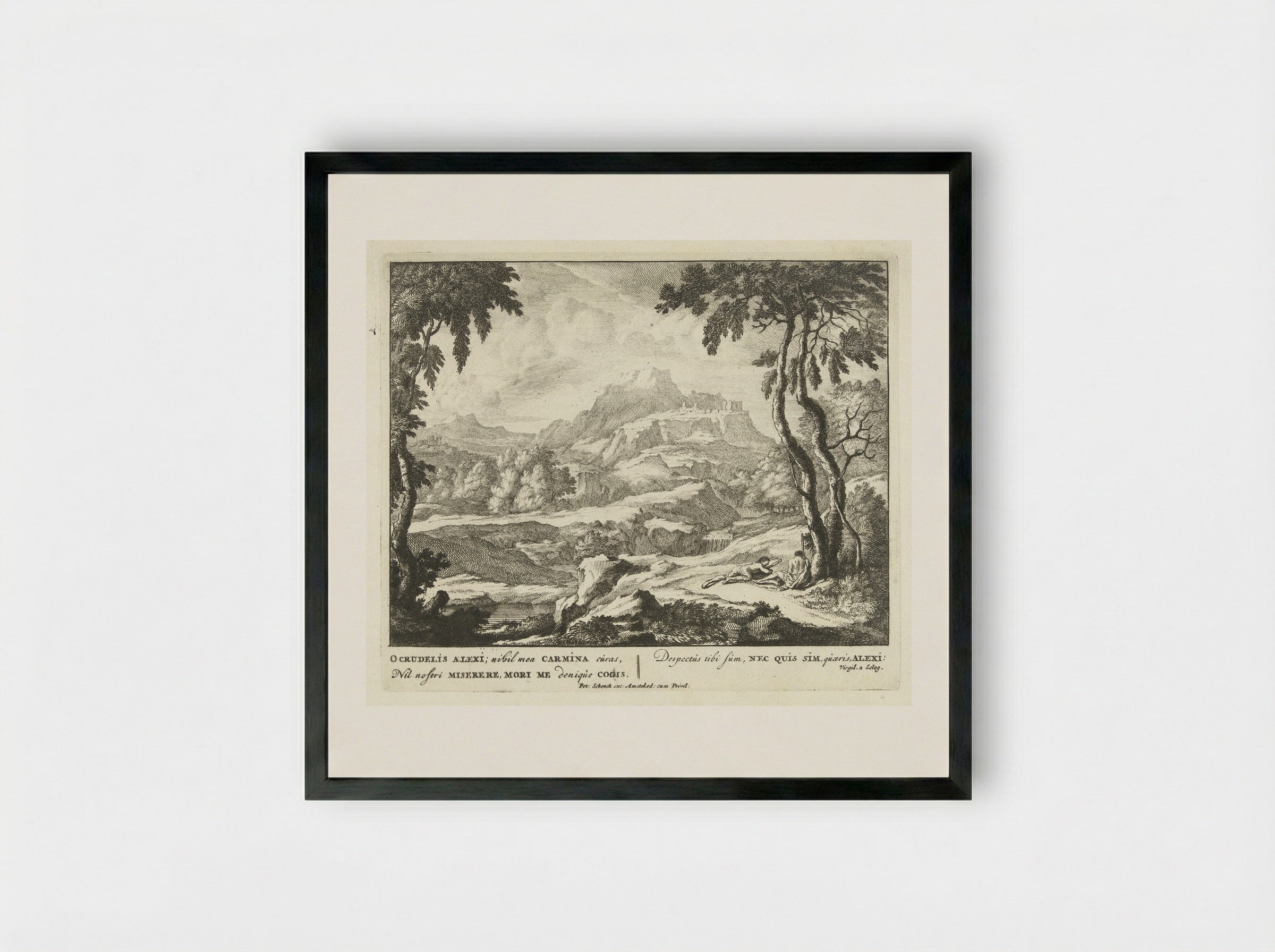 Landschap met twee herders bij een boom - Jan van Call (I) - Framed Print Black