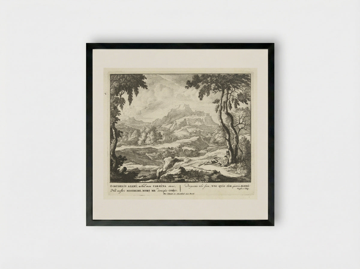 Landschap met twee herders bij een boom - Jan van Call (I) - Framed Print Black