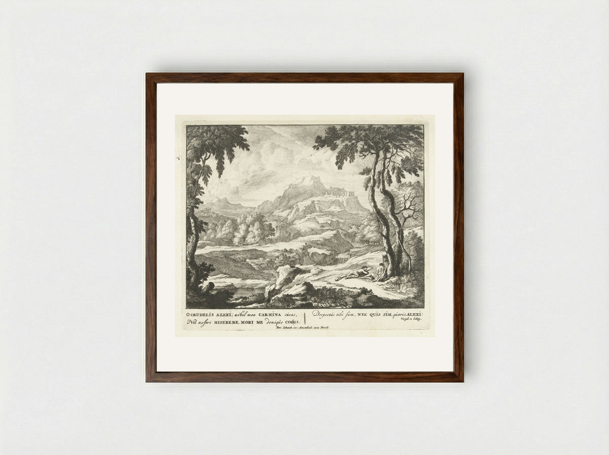 Landschap met twee herders bij een boom - Jan van Call (I) - Framed Print Dark Wood