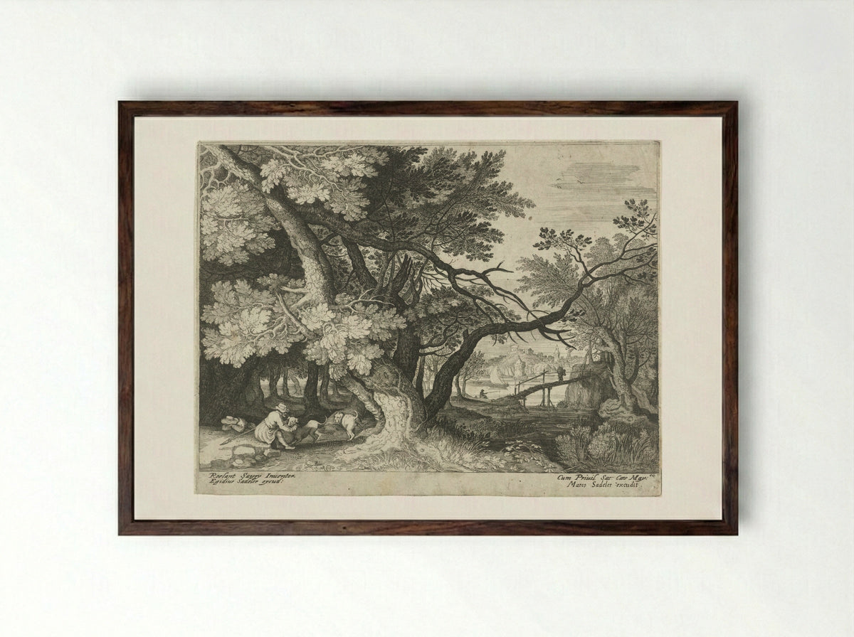 Landschap met twee jagers - Aegidius Sadeler (II) - Framed Print Dark Wood