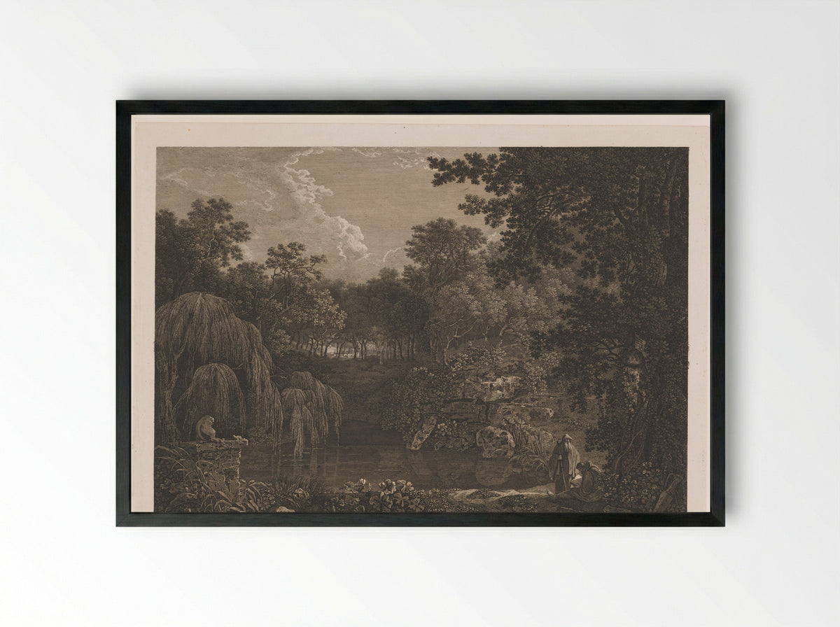 Landschap met twee monniken bij een poel - William Ellis - Framed Print Black