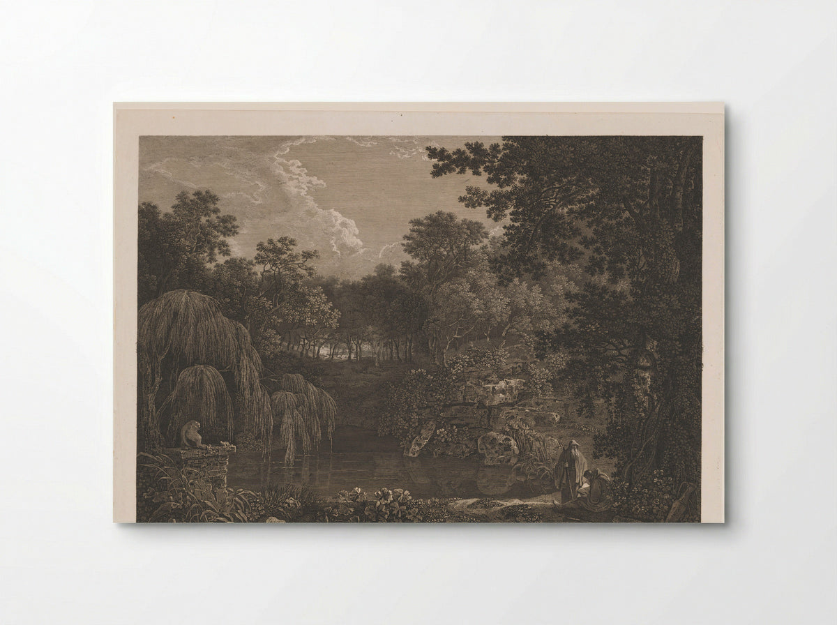 Landschap met twee monniken bij een poel - William Ellis - Poster