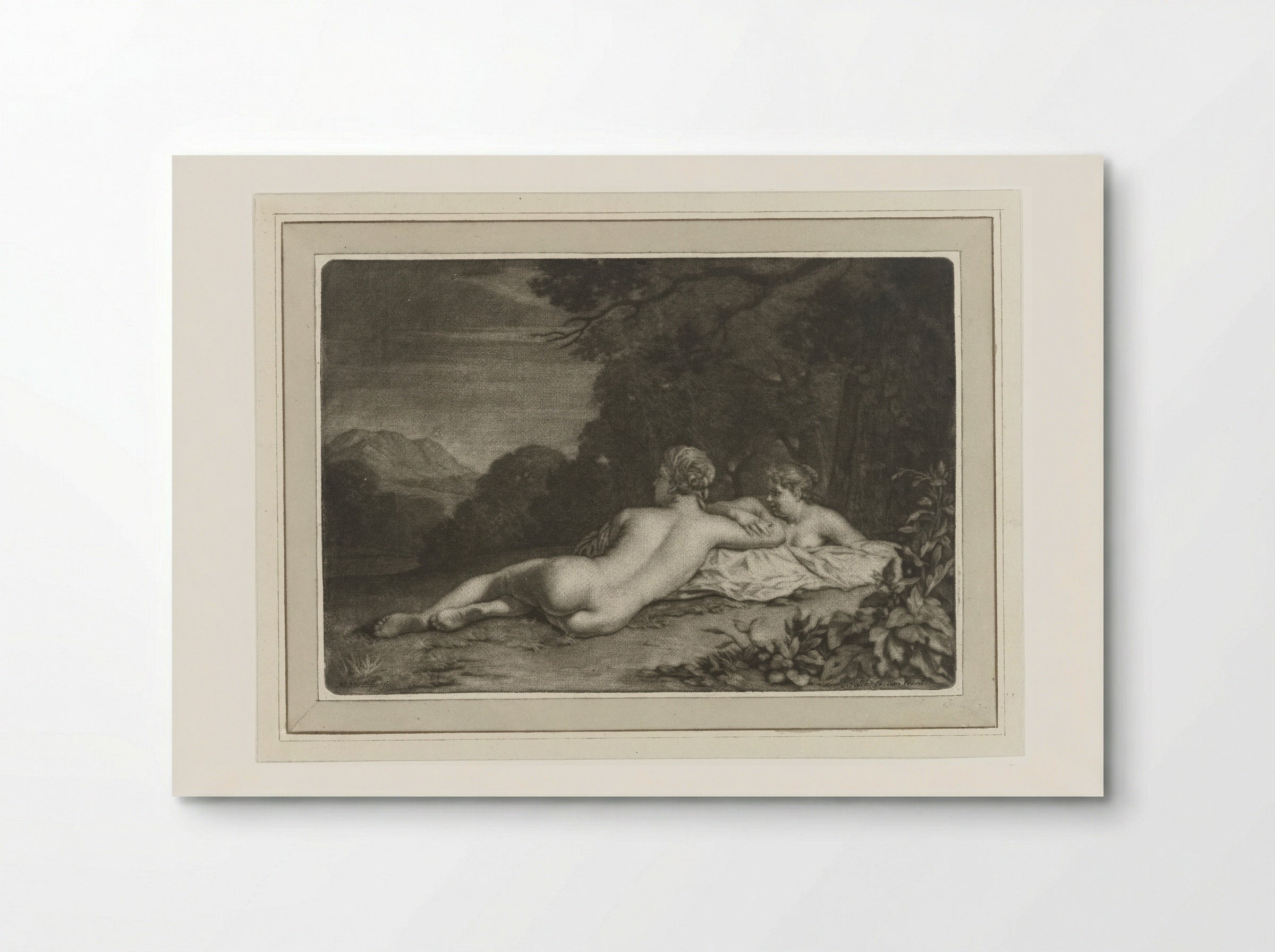 Landschap met twee nimfen - Gerard Valck - Poster