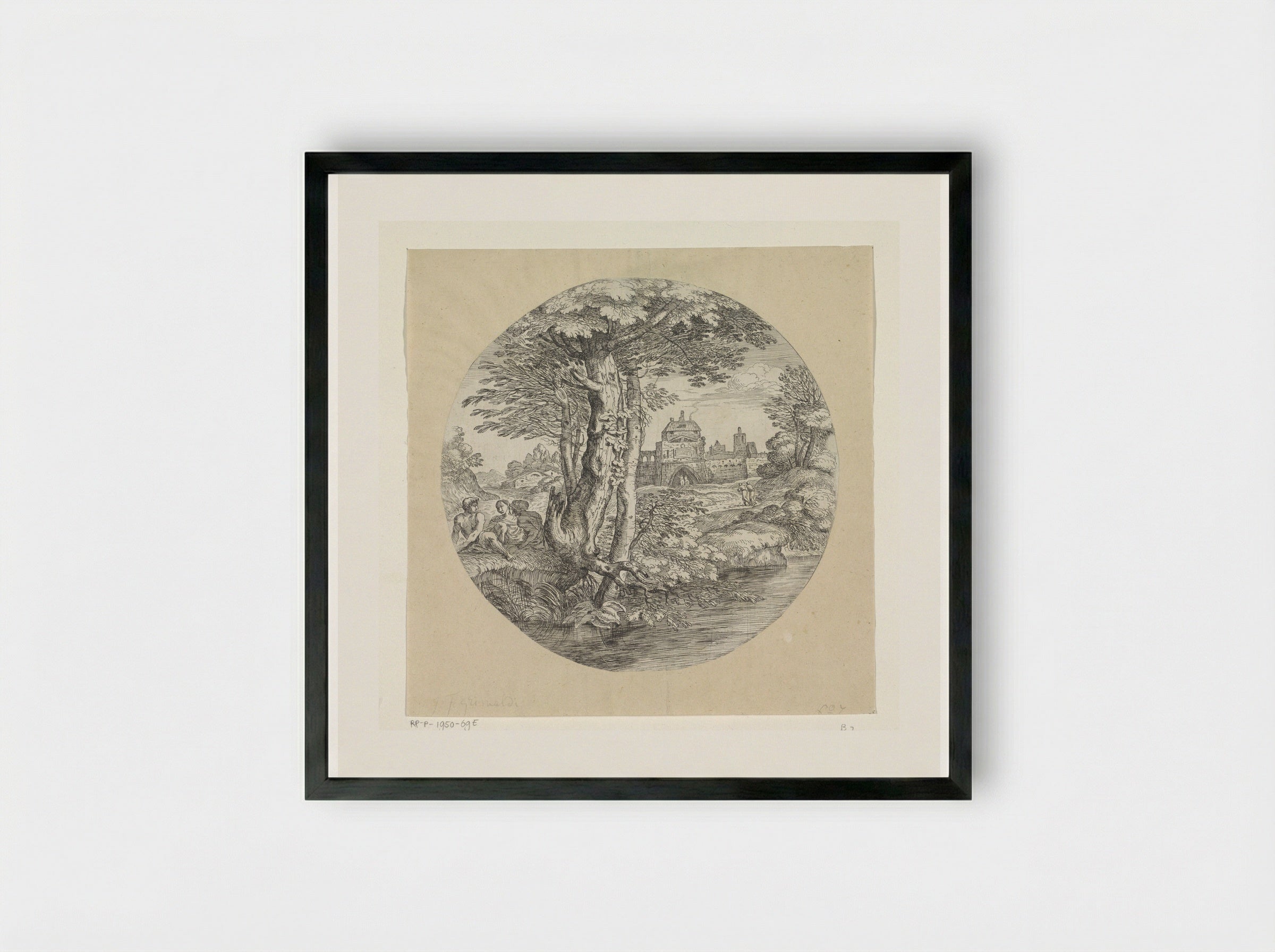 Landschap met twee ruiters die een fort binnengaan - Giovanni Francesco Grimaldi - Framed Print Black