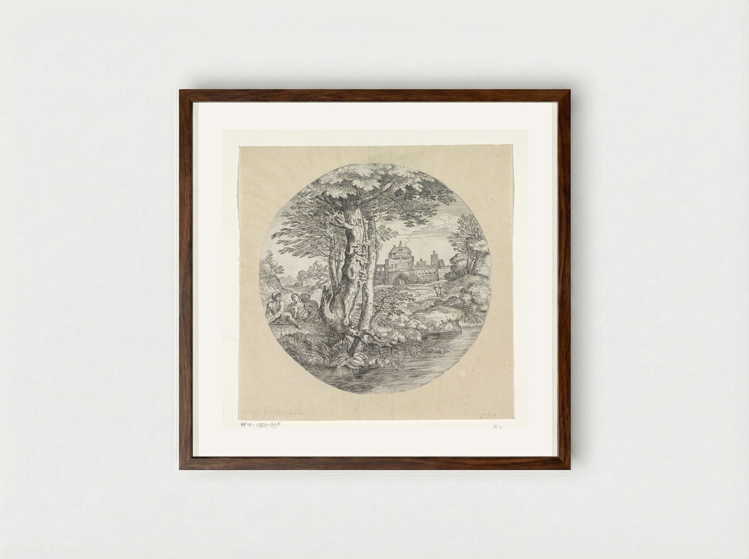 Landschap met twee ruiters die een fort binnengaan - Giovanni Francesco Grimaldi - Framed Print Dark Wood