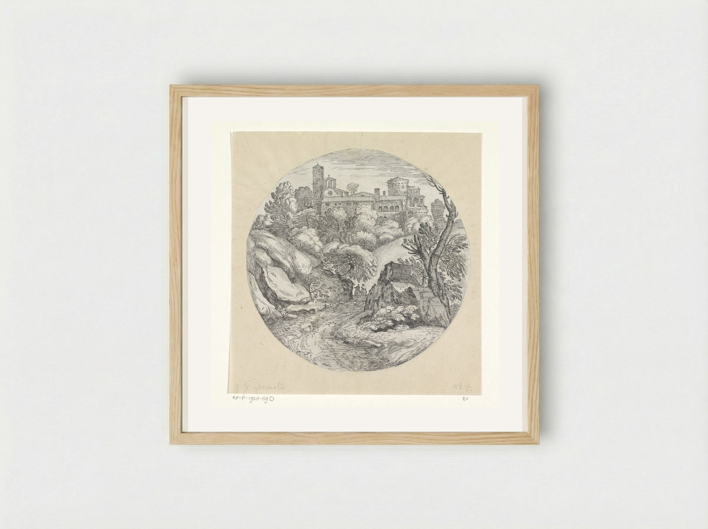 Landschap met twee ruiters en een kasteel - Giovanni Francesco Grimaldi - Framed Print Wood