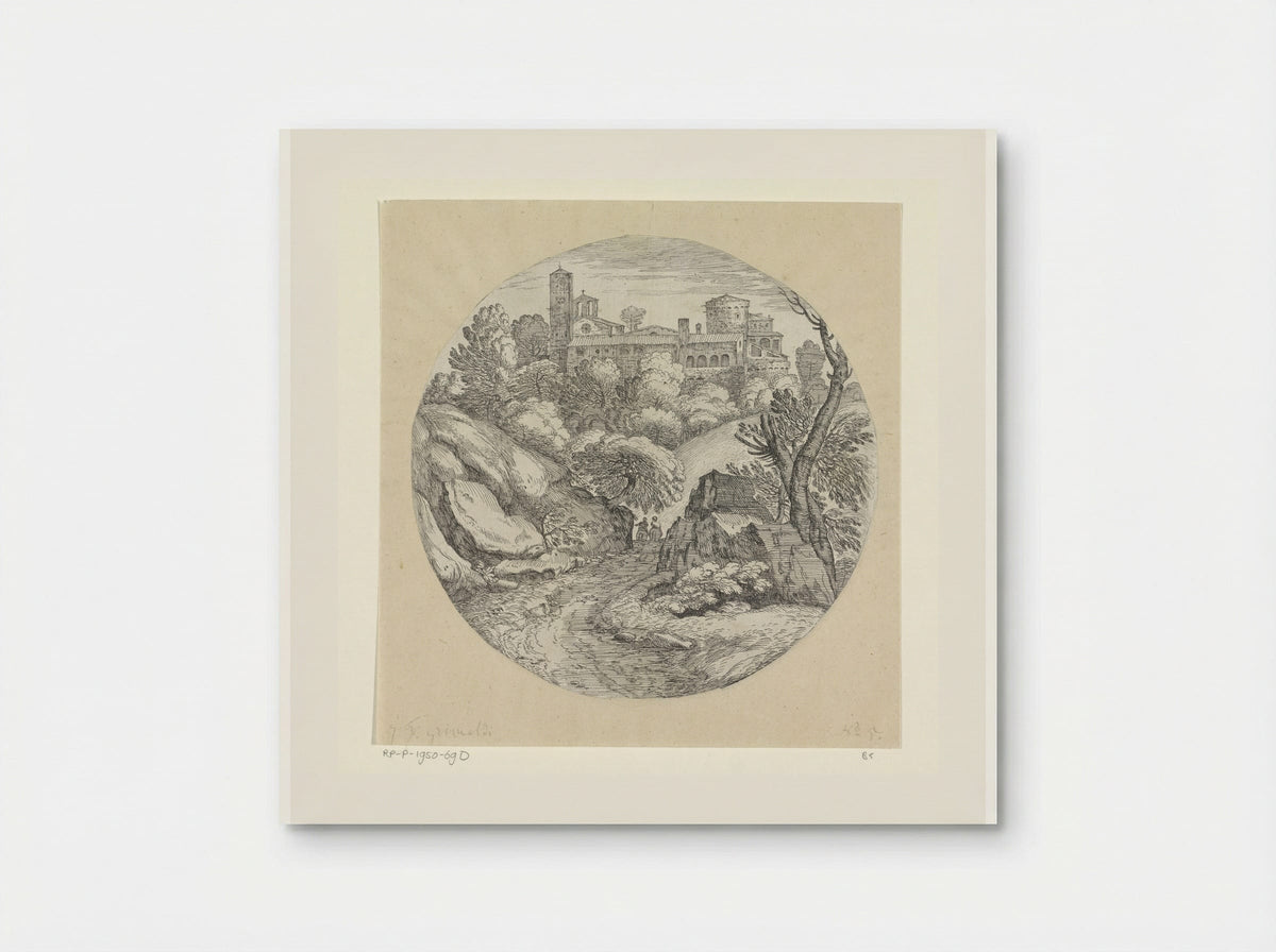 Landschap met twee ruiters en een kasteel - Giovanni Francesco Grimaldi - Poster