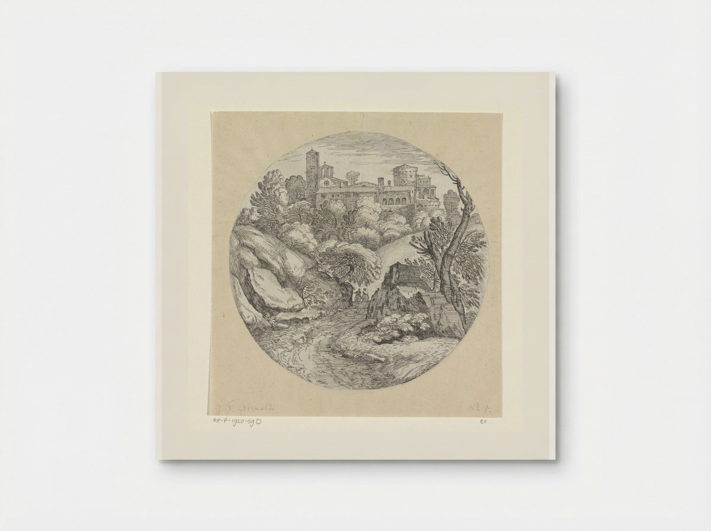 Landschap met twee ruiters en een kasteel - Giovanni Francesco Grimaldi - Poster