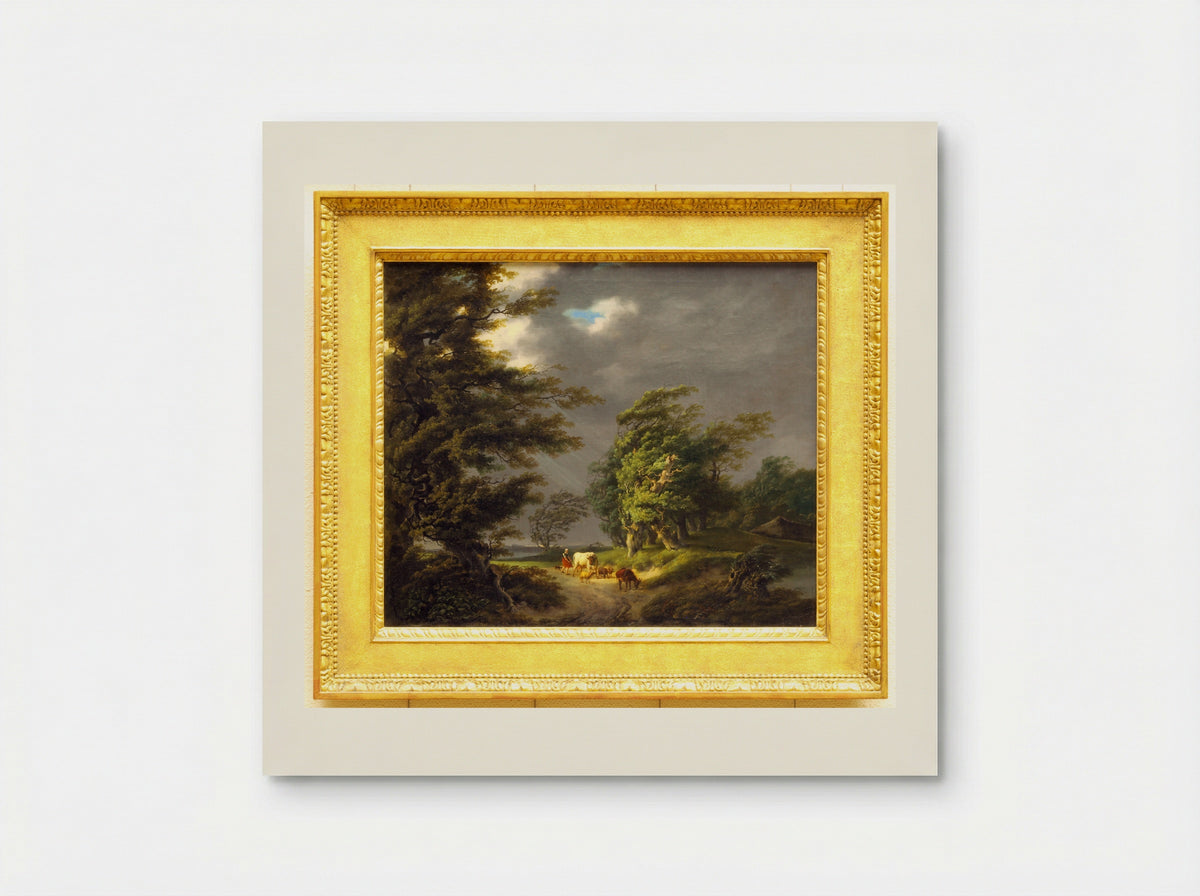 Landschap met twee wandelaars bij een hutje - Hermanus van Brussel - Poster