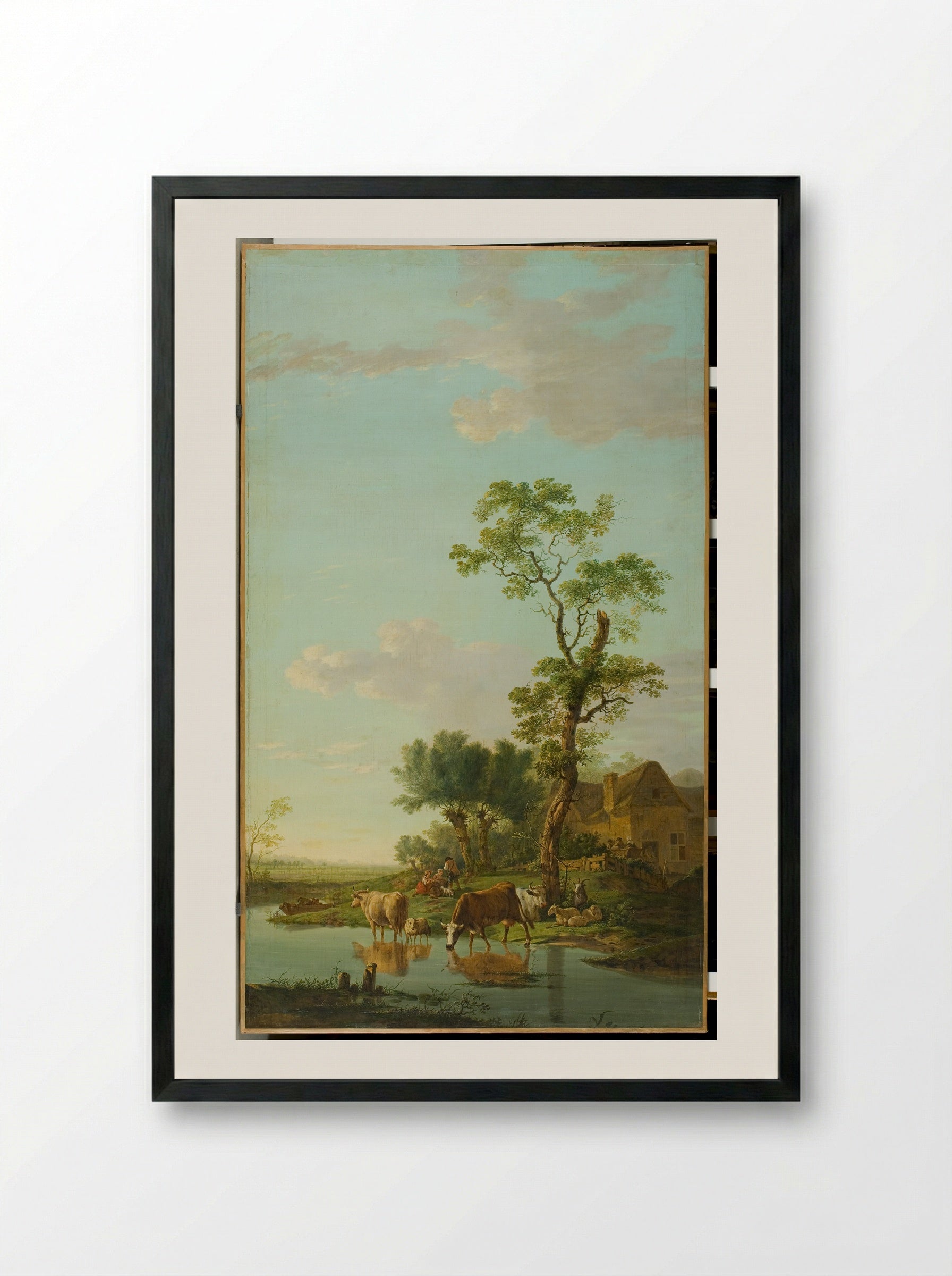 Landschap met vee bij een ruïne - Jacob van Strij - Framed Print Black