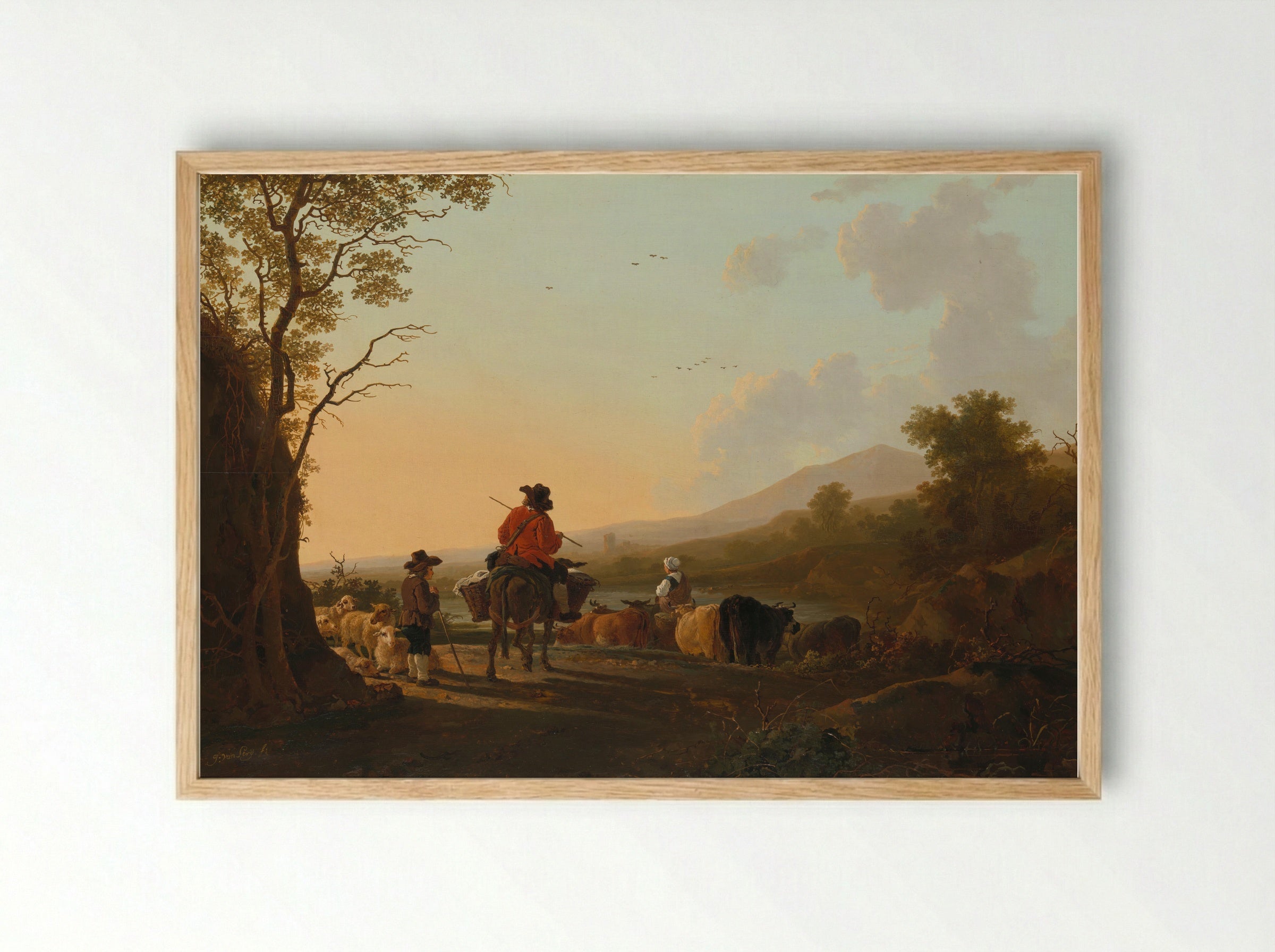 Landschap met veedrijver en schaapherder - Jacob van Strij - Framed Print Wood