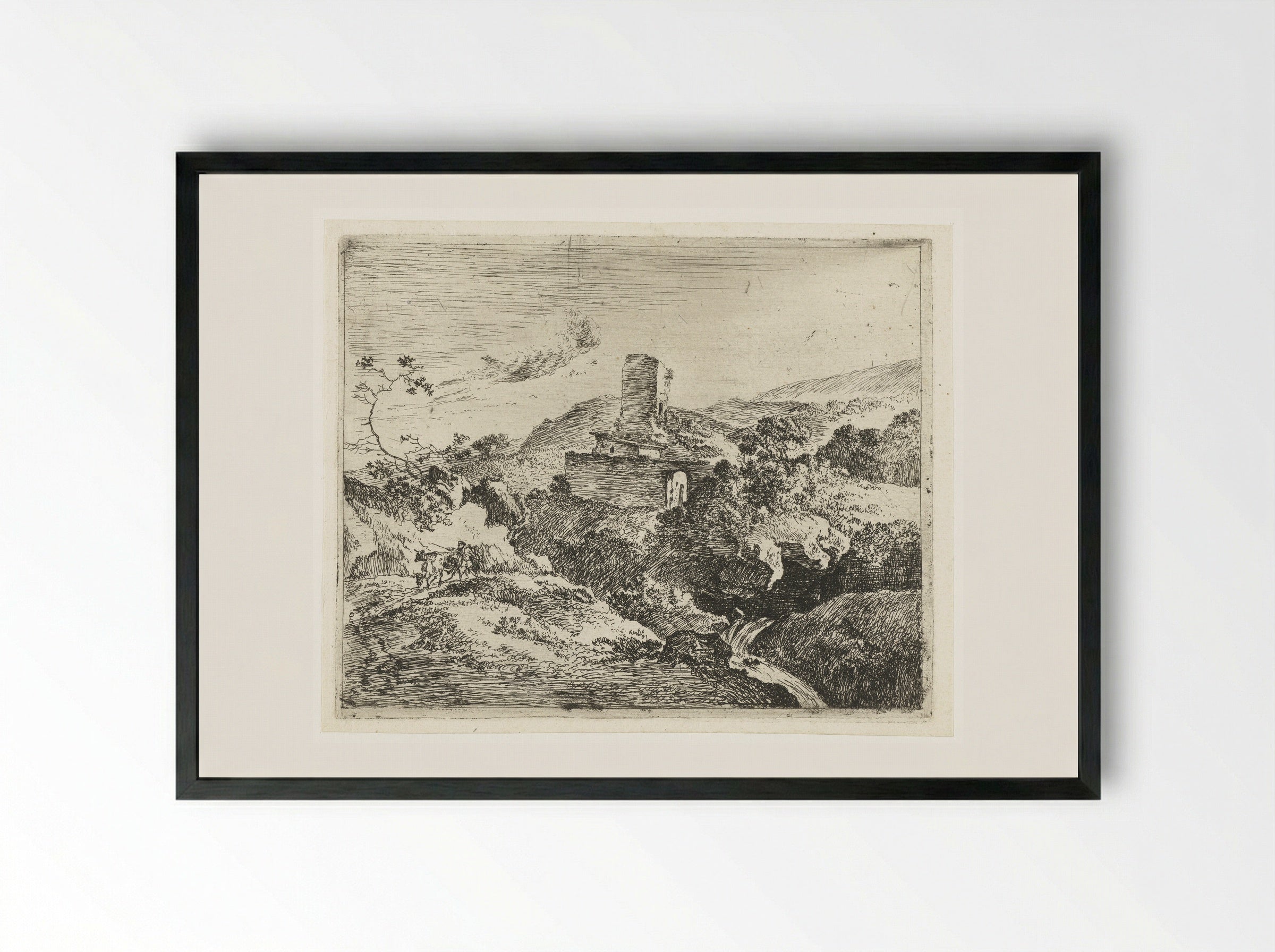 Landschap met vierkante toren - Adam Pijnacker - Framed Print Black