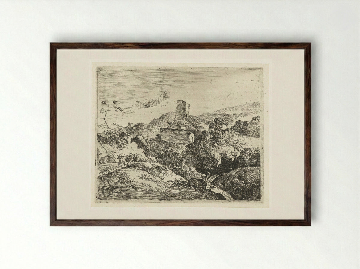 Landschap met vierkante toren - Adam Pijnacker - Framed Print Dark Wood