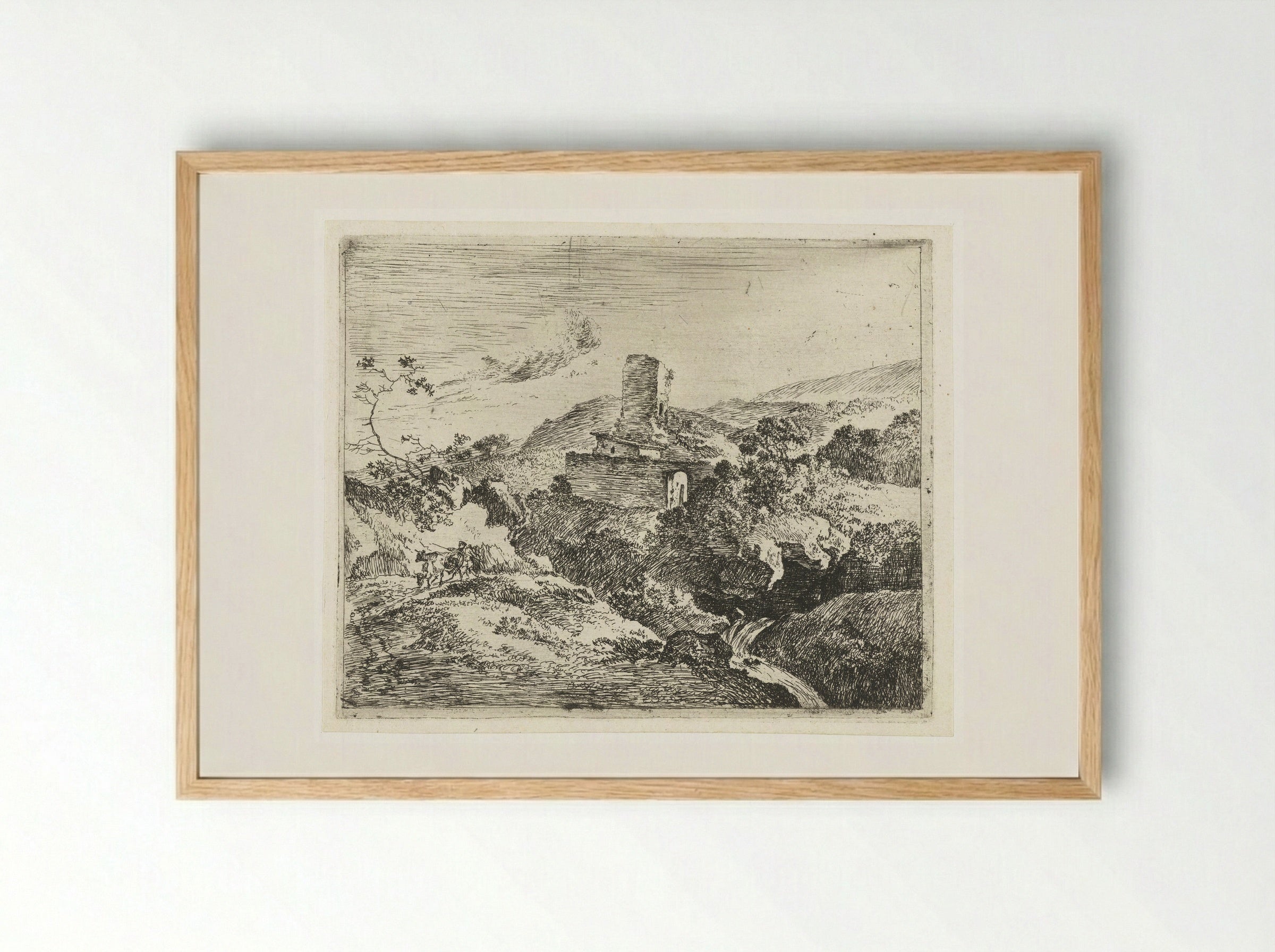 Landschap met vierkante toren - Adam Pijnacker - Framed Print Wood