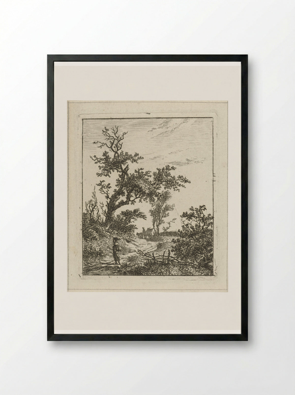 Landschap met vrouw en kar - Hermanus Fock - Framed Print Black
