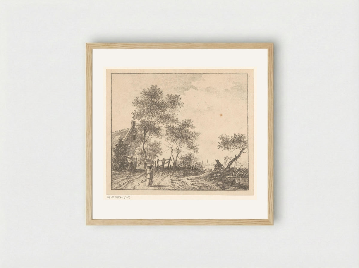 Landschap met vrouw met mand op het hoofd - Barentie Willem Dietz - Framed Print Wood