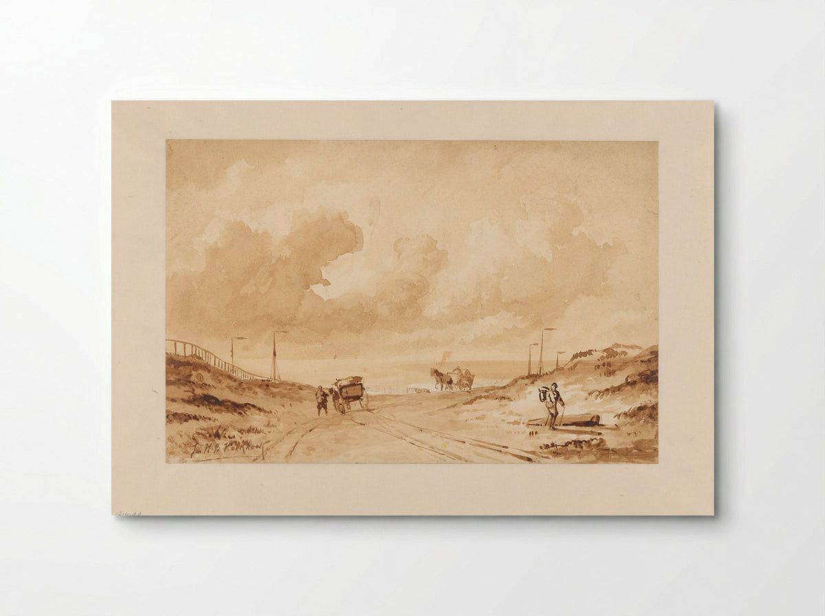Landschap met weg tussen duinen naar zee - Johannes Hermanus Barend Koekkoek - Poster