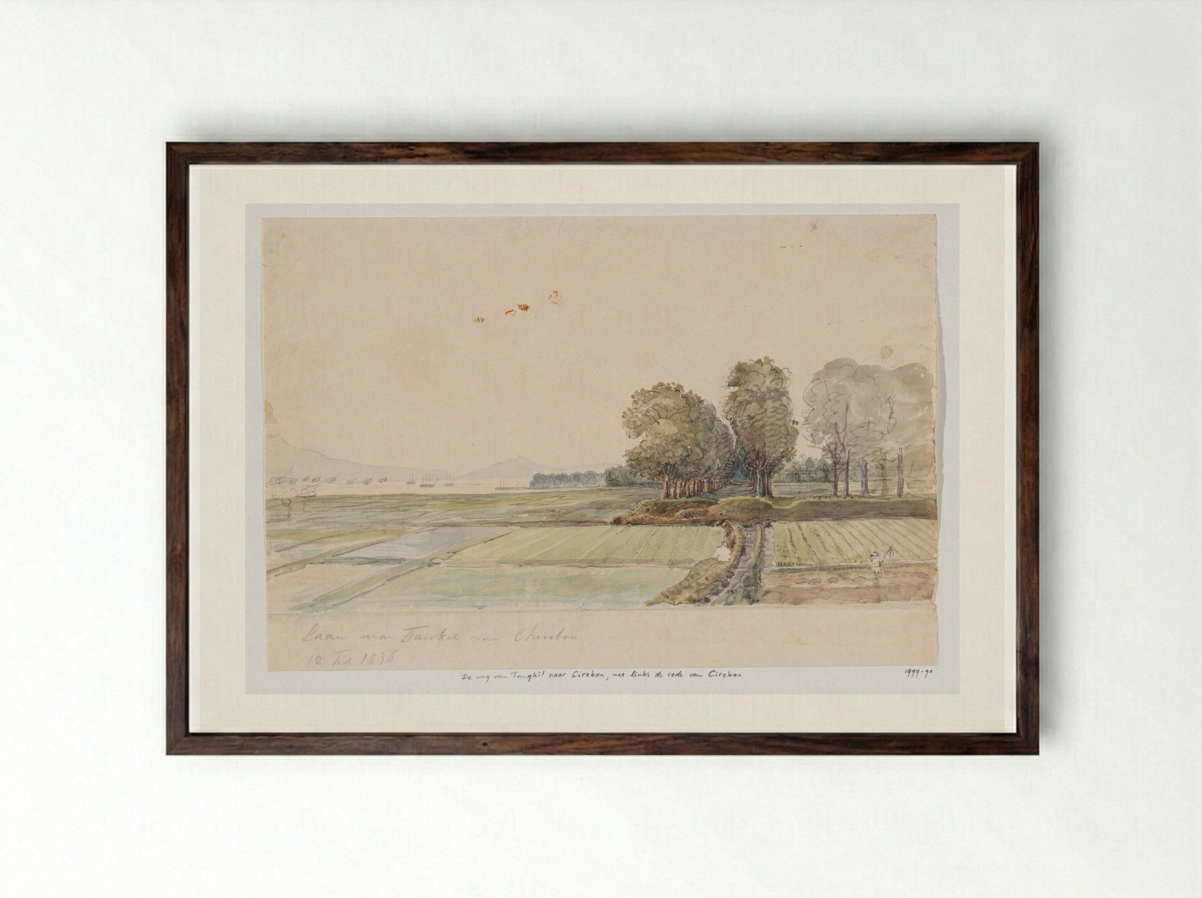 Landschap met weg van Tangkil naar Cirebon - Adrianus Johannes Bik - Framed Print Dark Wood