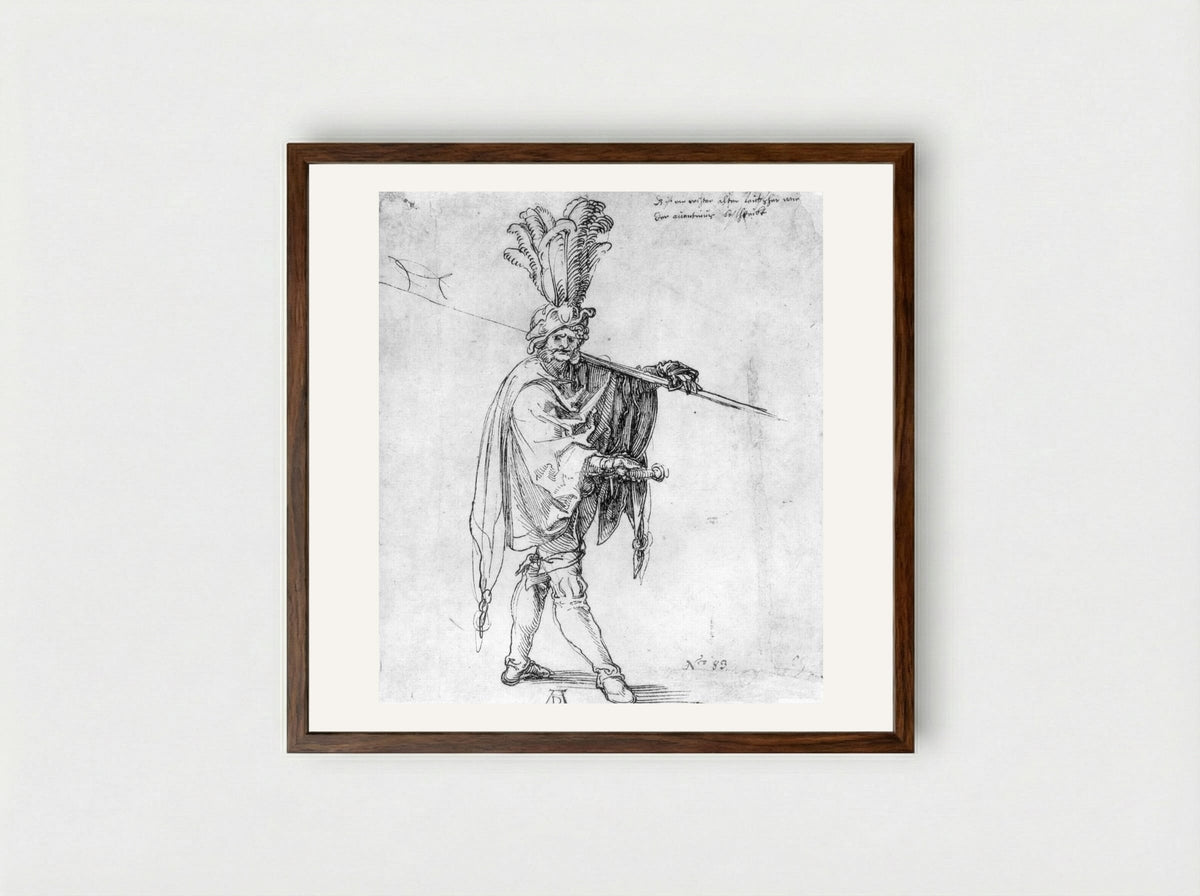 Landsknecht - Albrecht Dürer - Framed Print Dark Wood